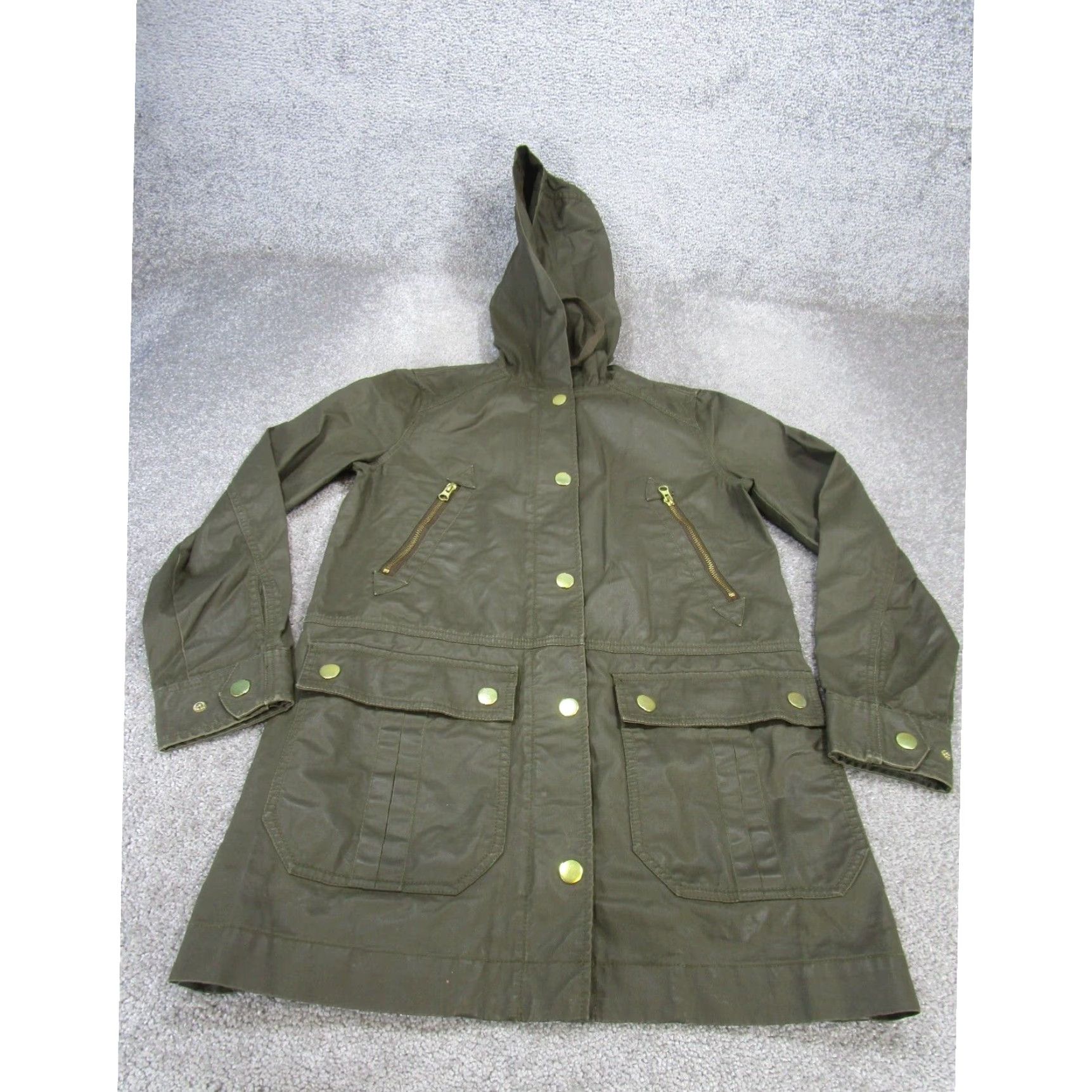 Womens Hooded Waxed Canvas Ps Green Utility Jacket By