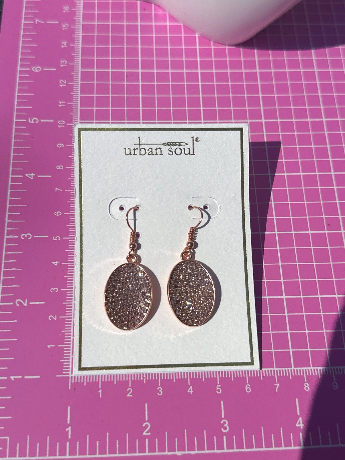 Designer Urban soul earrings rose gold tone diamonds paved oval drop Size ONE SIZE - 6 Thumbnail
