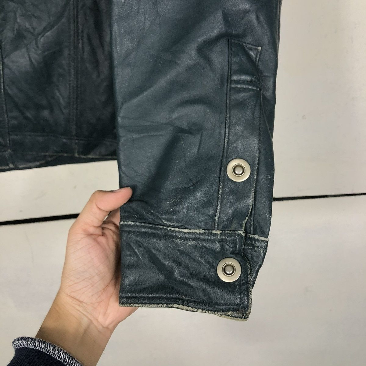 🔥VINTAGE BIKER LEATHER JACKET ASM ARCHIVE MINK FUR COLLAR