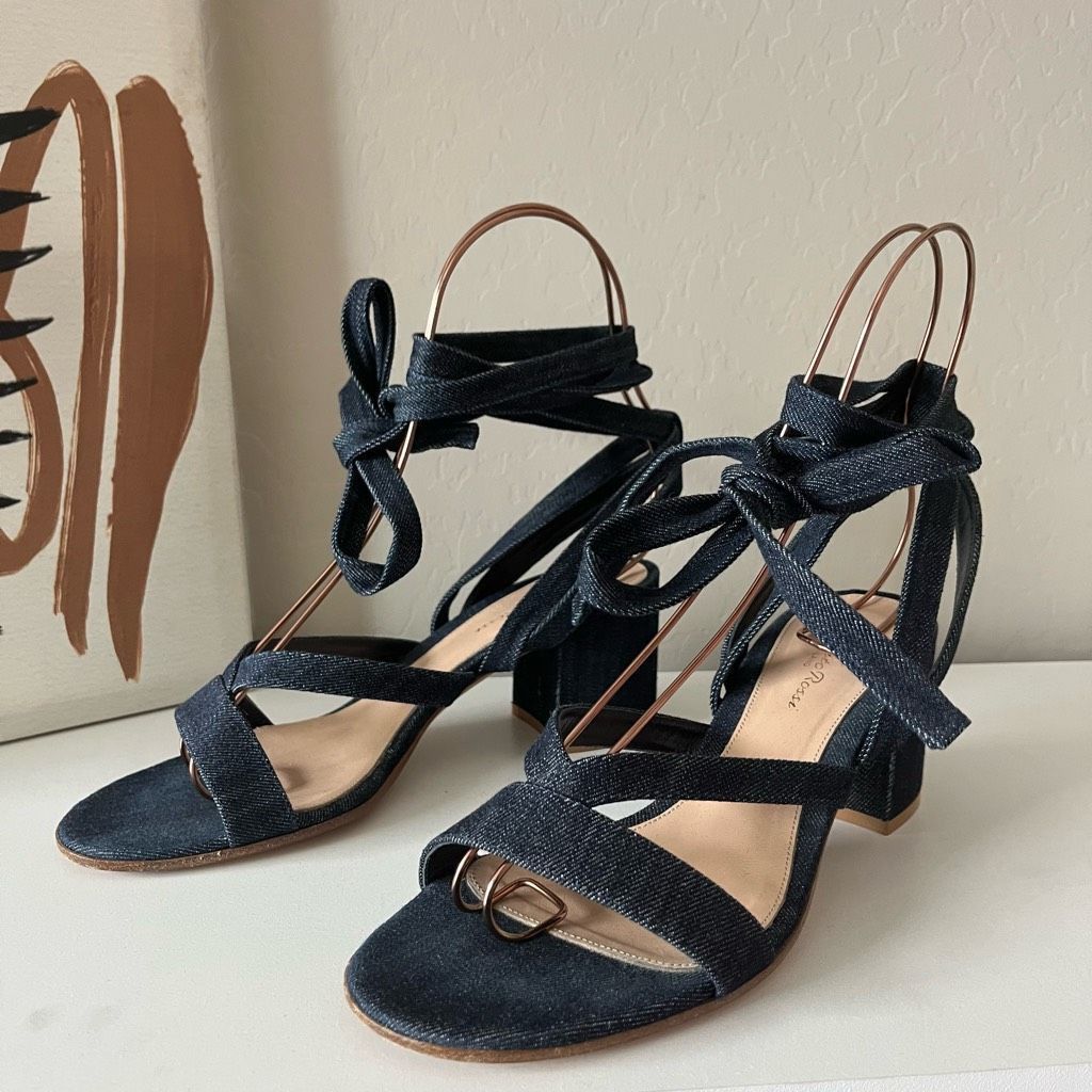 Gianvito Rossi Gianvito Rossi Janis Dark Blue Denim Strappy Lace Up Block H Size US 8.5 / IT 38.5 - 2 Thumbnail