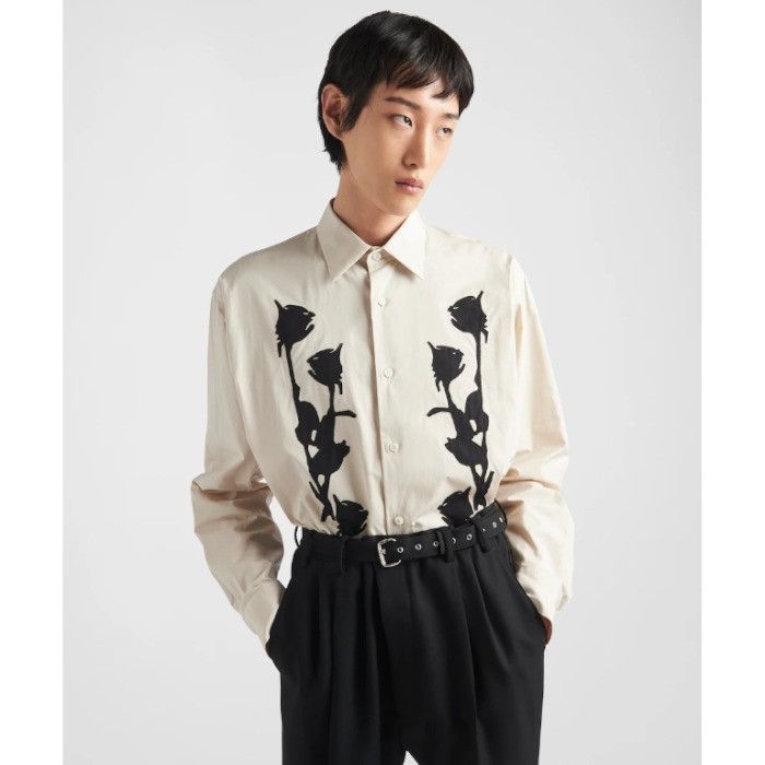 Prada o1bcso1str1025 Popeline Shirt With Print in Beige Size US S / EU 44-46 / 1 - 3 Thumbnail