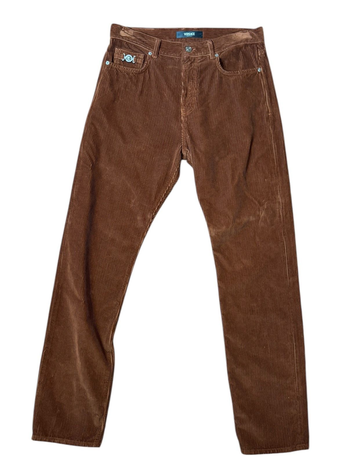 Versace Versace Brown Corduroy Pants with Medusa Logo – 32 Size US 32 / EU 48 - 1 Thumbnail