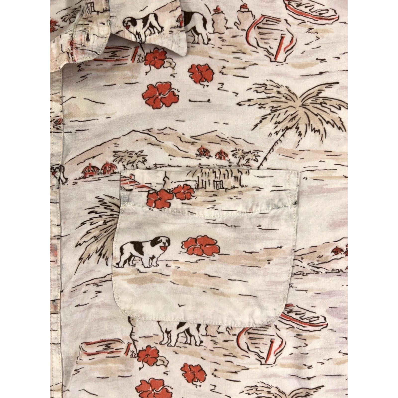 Big Dogs Big Dogs Shirt Adult 3XL Beige Floral Palm Island Rayon Hawaiian Button Mens Size US XXL / EU 58 / 5 - 6 Thumbnail