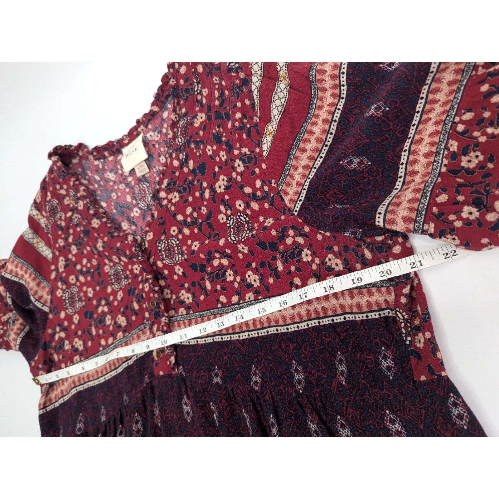 Vintage Knox Rose Blouse Women 2XL Red Floral Knit Top 3/4 Sleeve V-Neck Pullover Boho Peasant Popover Casual Shirt Size XXL / US 16-18 / IT 52-54 - 4 Thumbnail