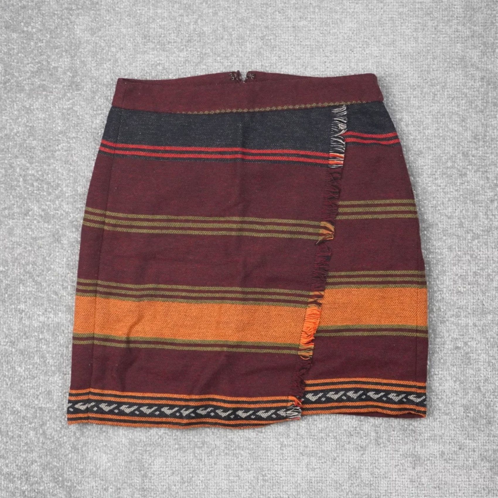 Ann Taylor Ann Taylor Loft Southwestern Blanket Fringe Faux Wrap Skirt Womens 00 Multicolor Wool Blend Fringe Aztec Southwestern Wrap Skirt Womens XX? Size 24" / US 00 / IT 34 - 2 Thumbnail