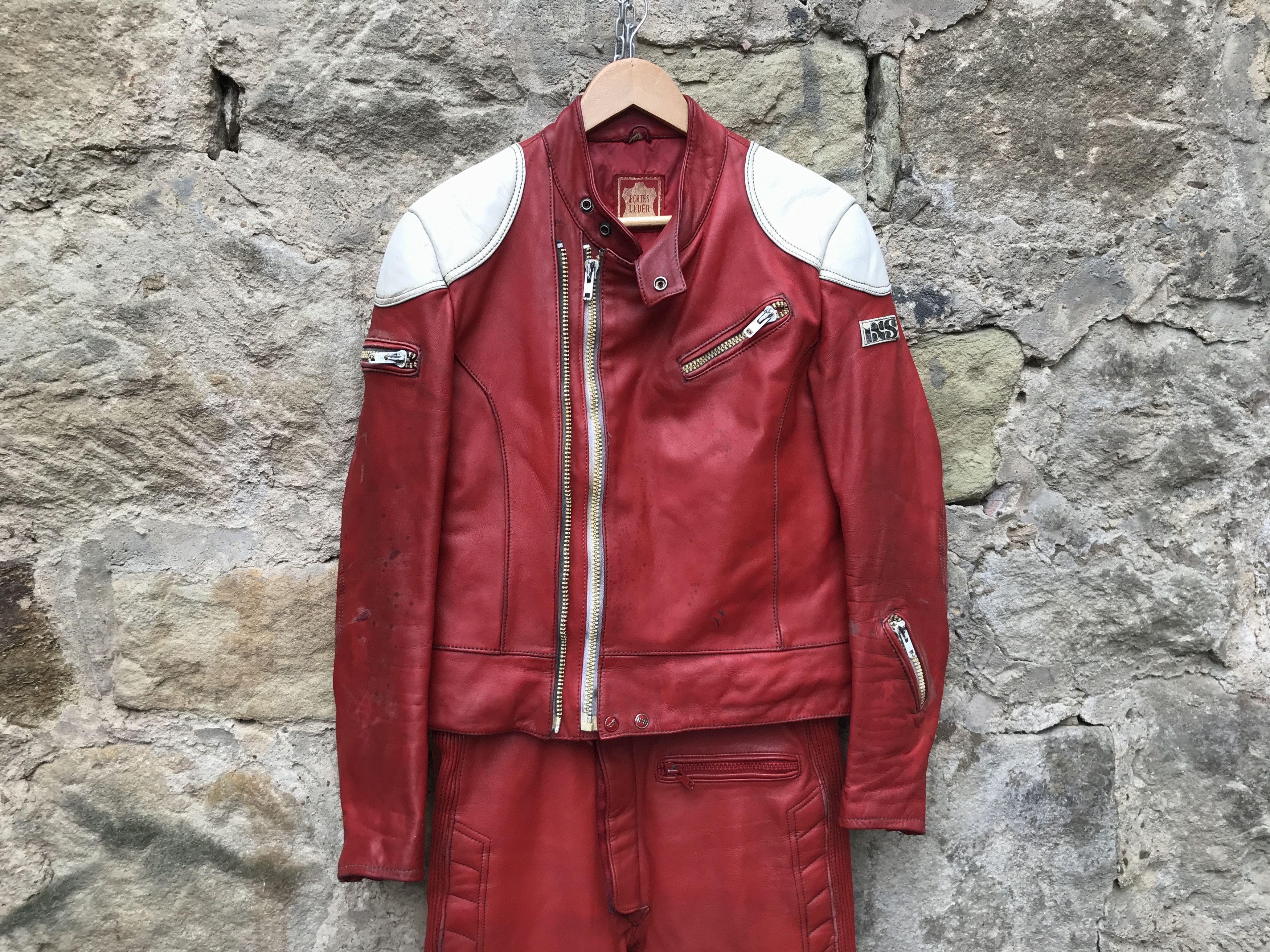 Vintage 80s Twin Track Distressed Leather Biker Jacket / Racing Suit Size US M / EU 48-50 / 2 - 3 Thumbnail