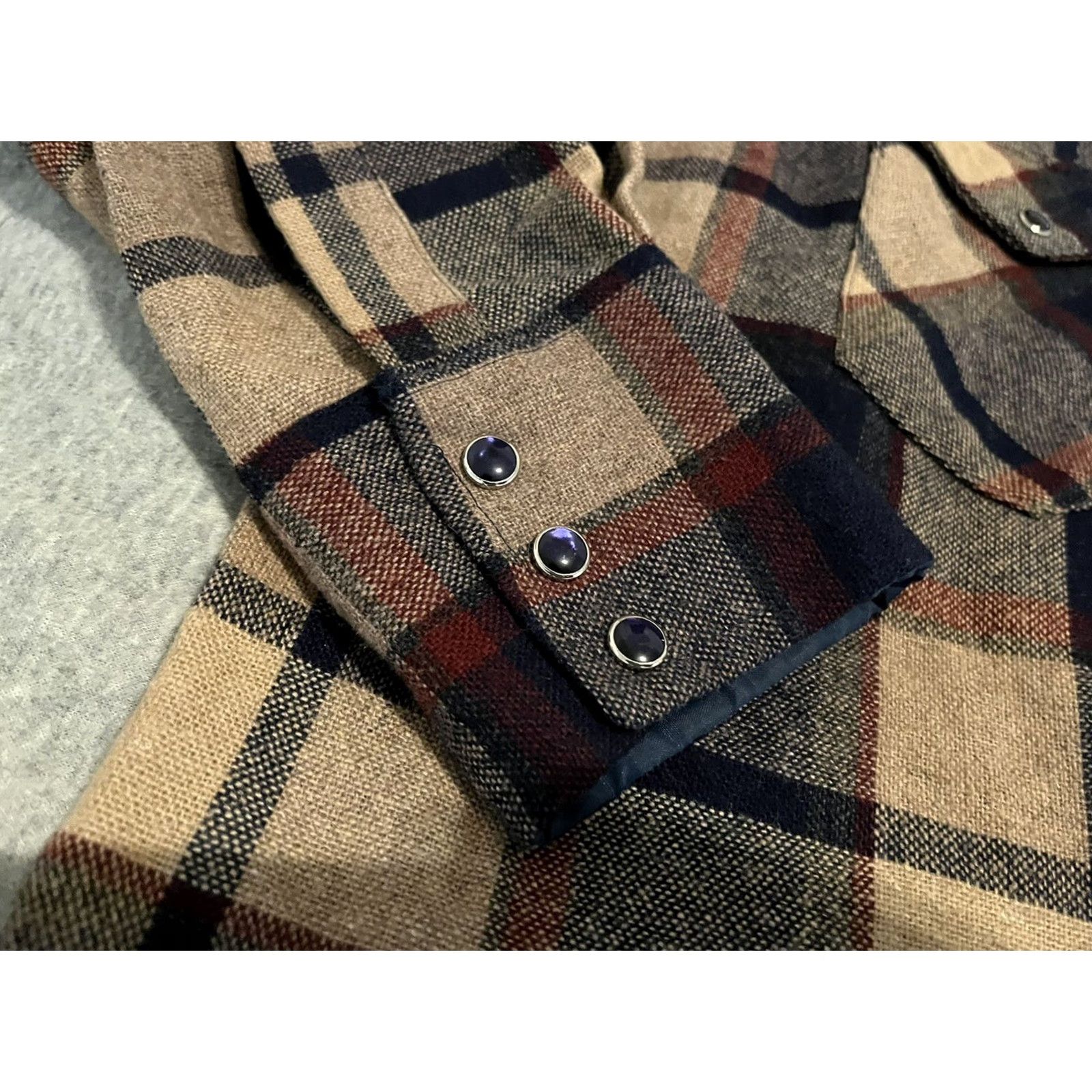 Wrangler Wrangler Western Cowboy Cut Long Sleeve Shirt Pearl Snap Brown Plaid 17.5 x 35 Mens Button-Up Wool Blend Size US XXL / EU 58 / 5 - 3 Thumbnail