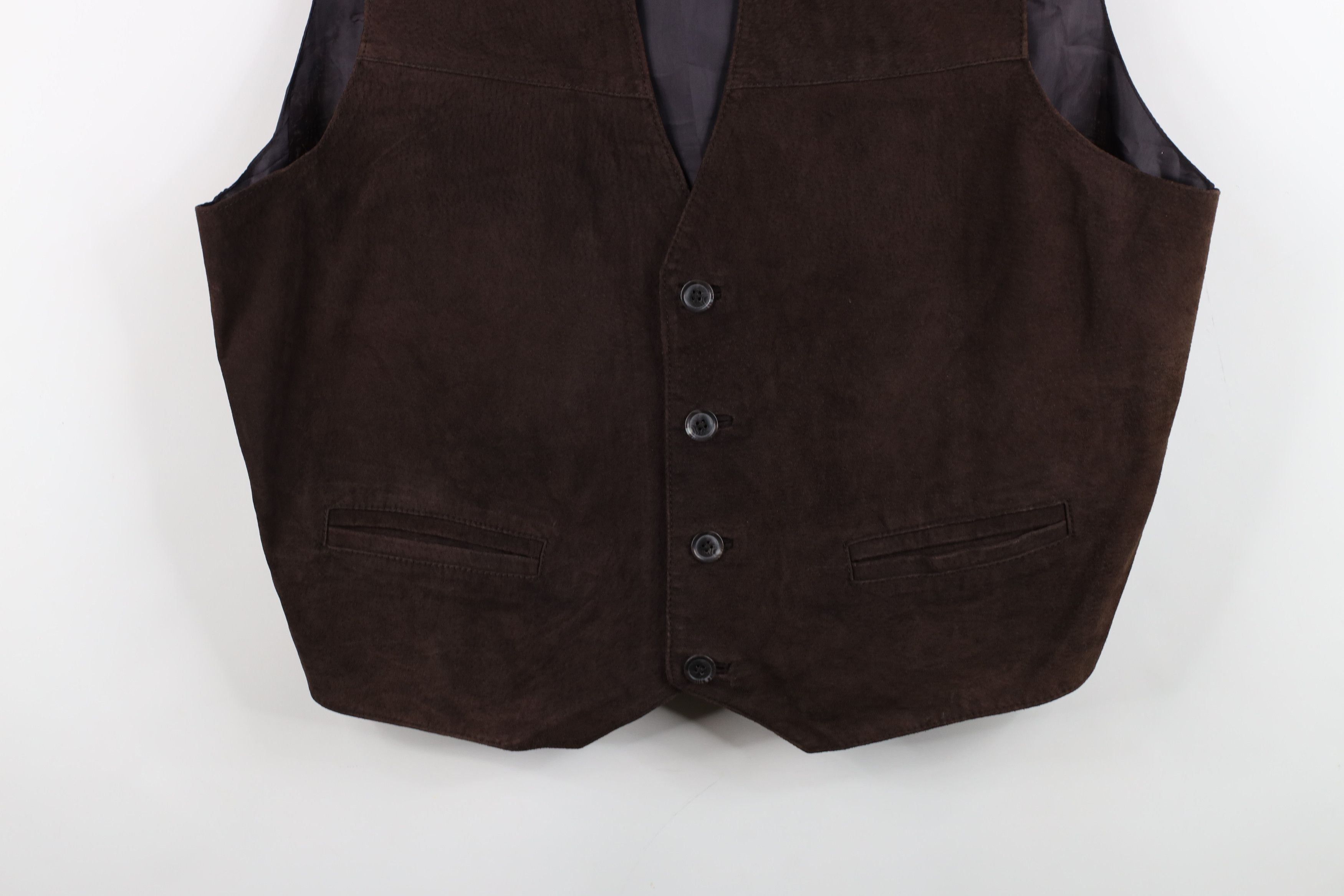 Vintage Vintage 90s Streetwear Buckle Back Suede Leather Vest Brown Size US XL / EU 56 / 4 - 3 Thumbnail