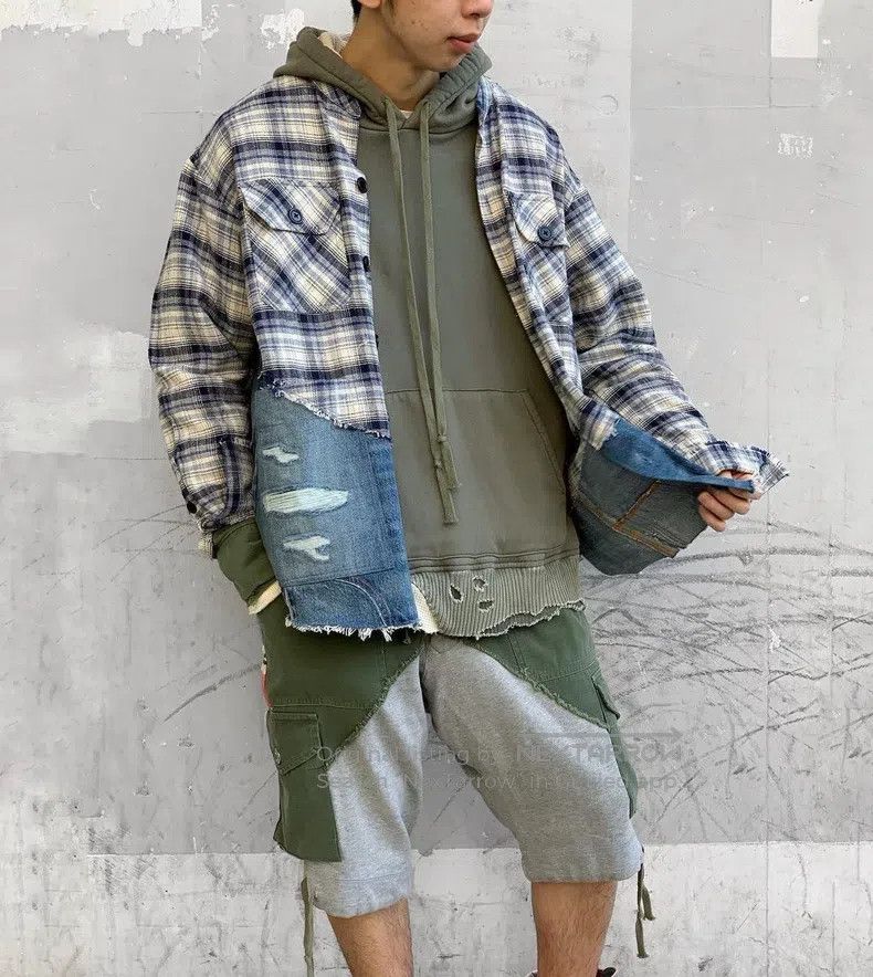 Greg Lauren Greg Lauren Loose denim plaid patchwork shirt Size US S / EU 44-46 / 1 - 5 Thumbnail