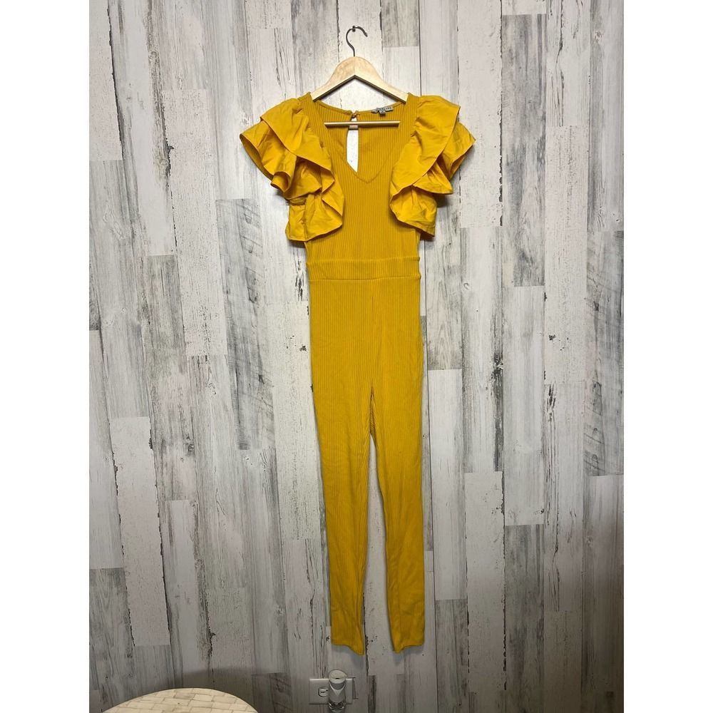 Other Haute Monde Mustard Yellow Ruffle Sleeve Jumpsuit | Women’s Size 28" / US 6 / IT 42 - 1 Thumbnail
