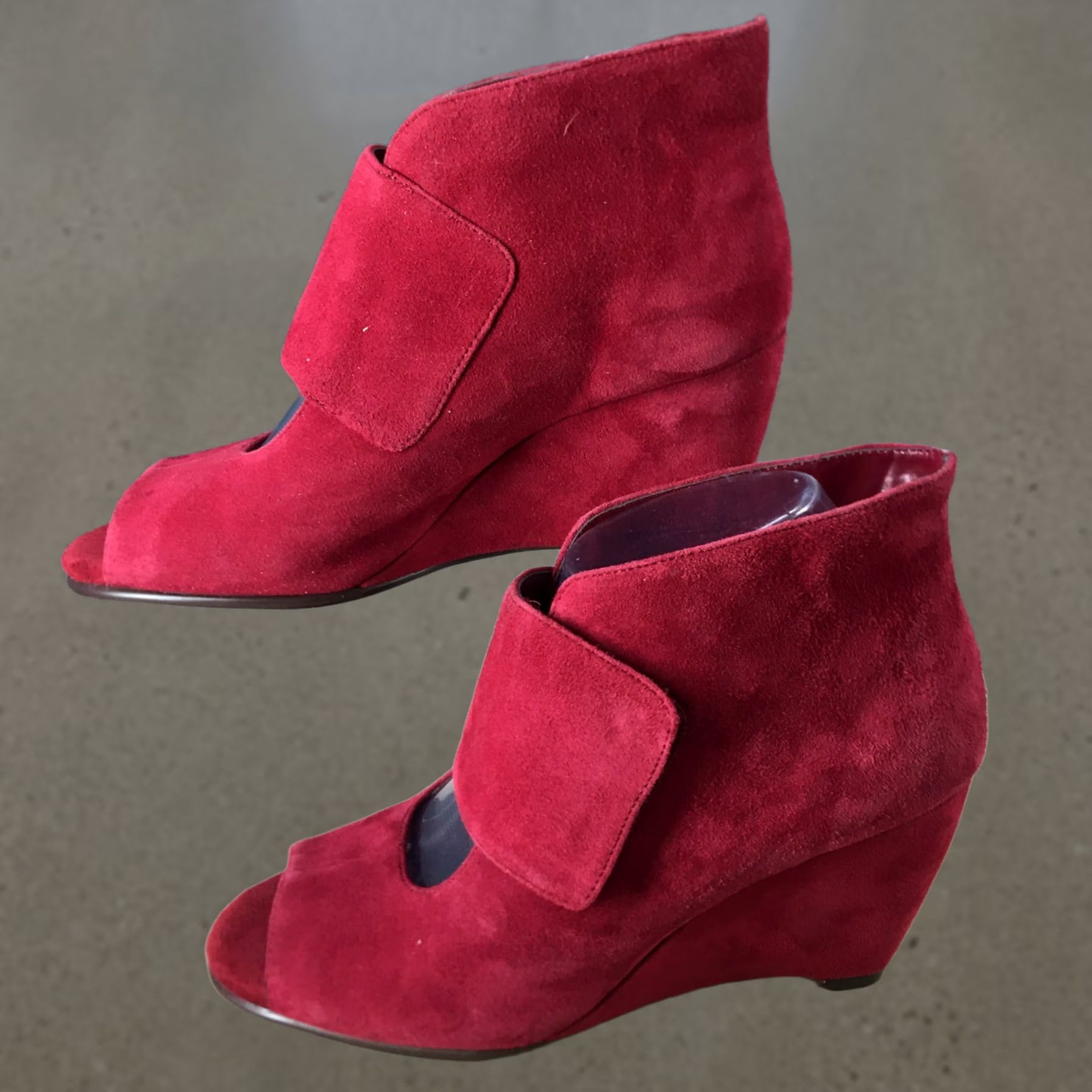 Vintage Aerosoles Boots Womens 8 M Sound Wave Wedge Ankle Booties Red Leather Peep Toe Size US 8 / IT 38 - 1 Thumbnail