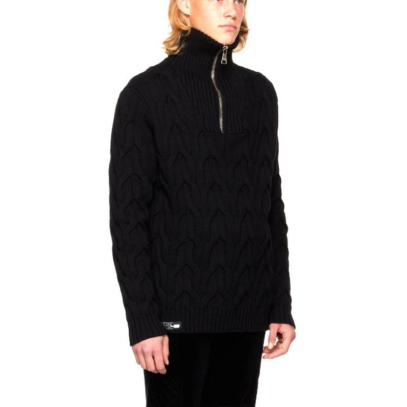 Balmain BALMAIN Men's Black Half Zip Cable Knit Pullover Sweater L Size US L / EU 52-54 / 3 - 10 Thumbnail