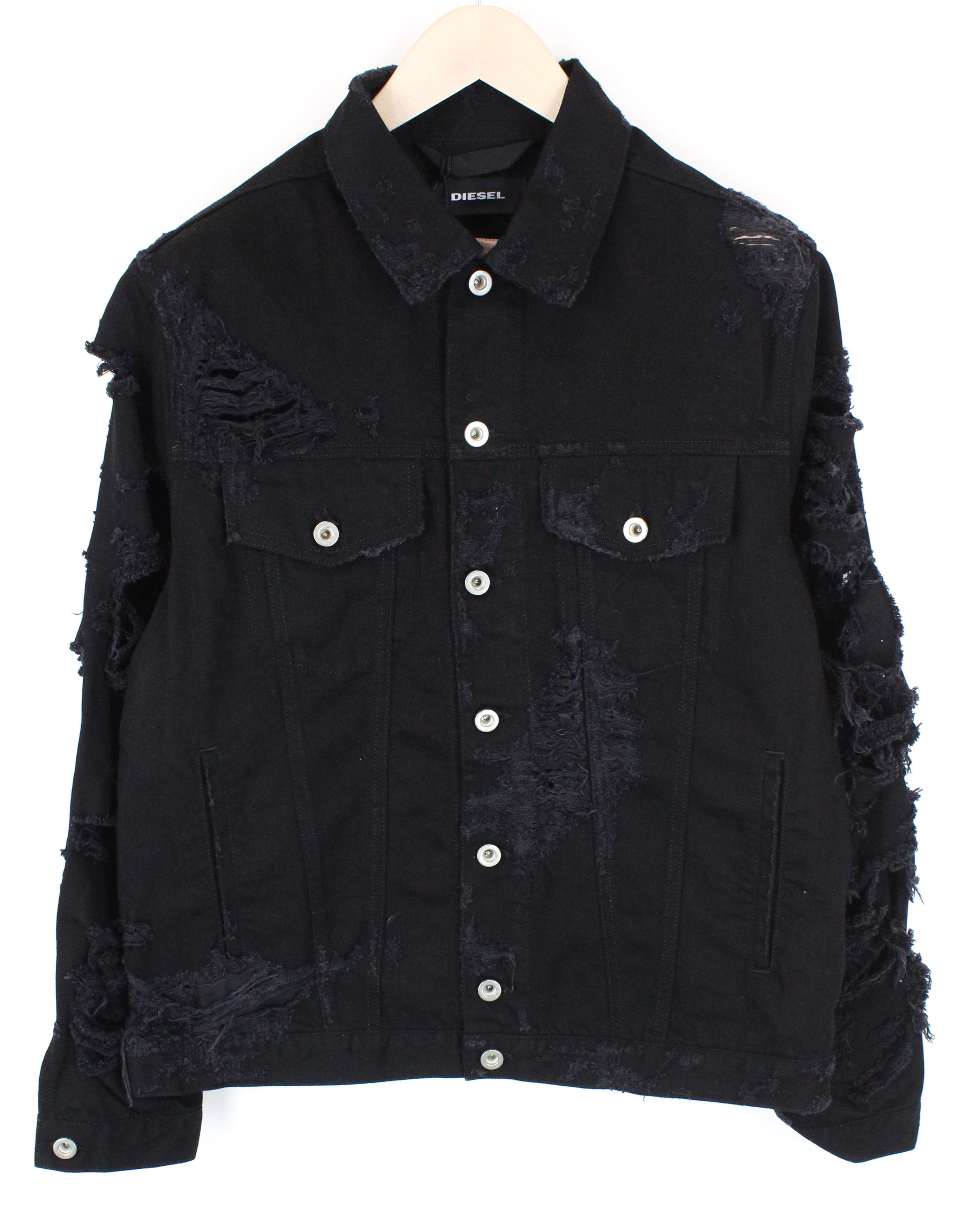 Diesel DE-VISTY 084WA S Black Cotton Ripped Jacket 55631 Size S / US 4 / IT 40 - 1 Thumbnail