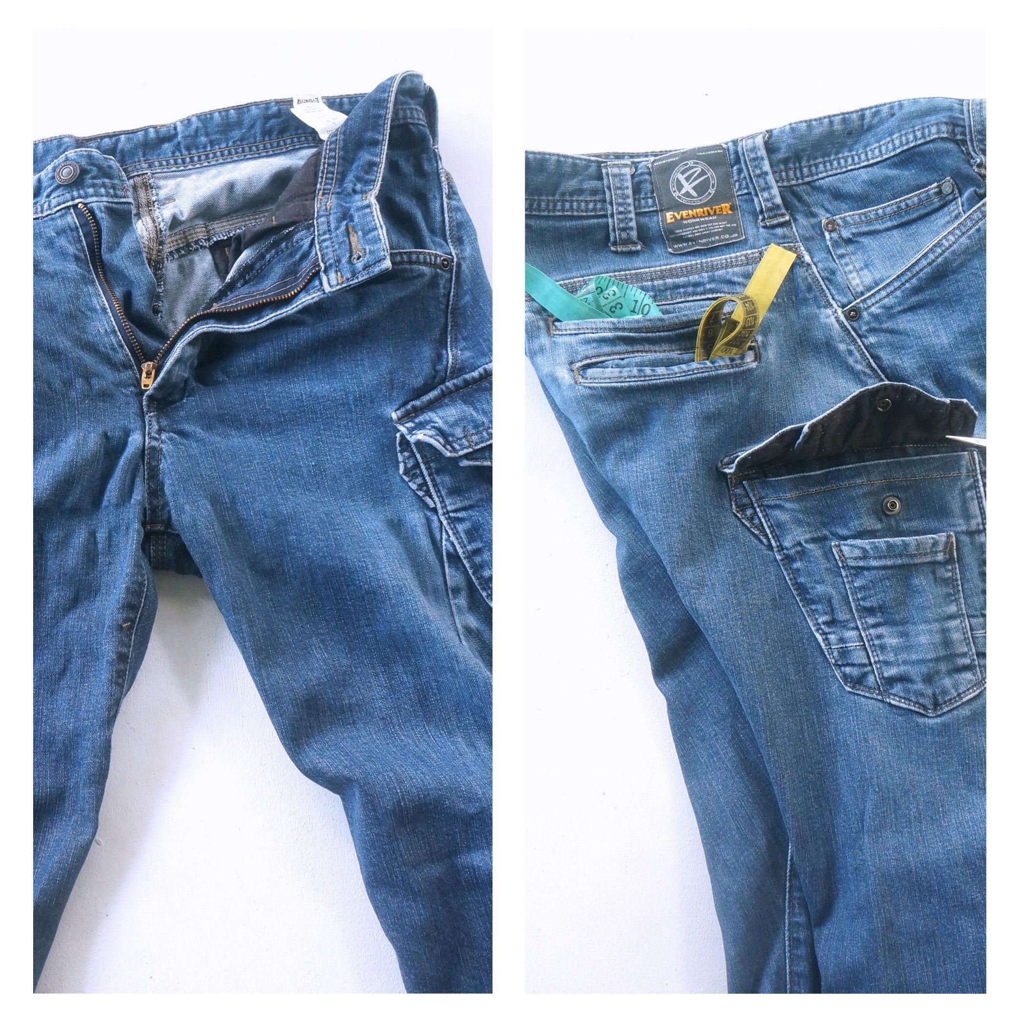 Japanese Brand Evenriver Multi Pockets Curved Front Seam Cargo Jeans Size US 31 - 6 Thumbnail