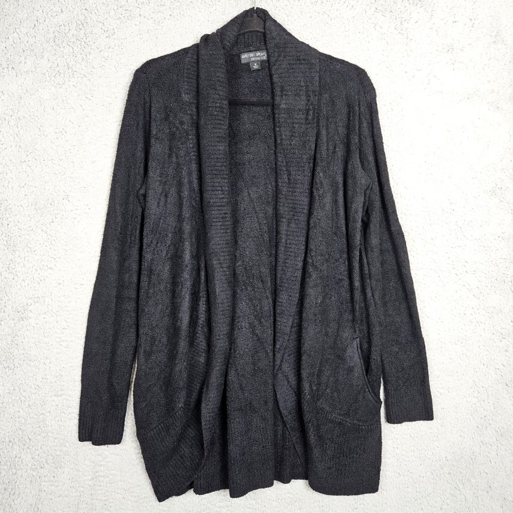 Vintage Barefoot Dreams Cardigan Women Open front Black Sz M Knit V-Neck Modern Casual Solid Fit Regular Dream Size M / US 6-8 / IT 42-44 - 2 Thumbnail