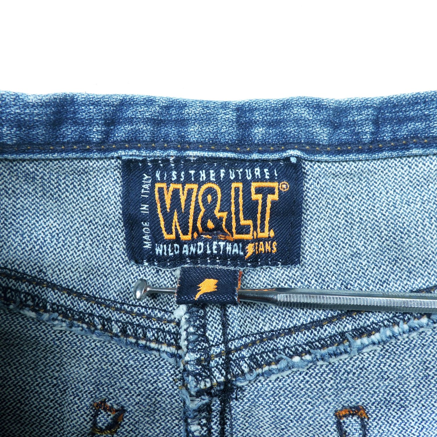 Walter Van Beirendonck W&LT WILD AND LETHAL KISS THE FUTURE DENIM MINI SKIRT Size 26" / US 2 / IT 38 - 3 Thumbnail