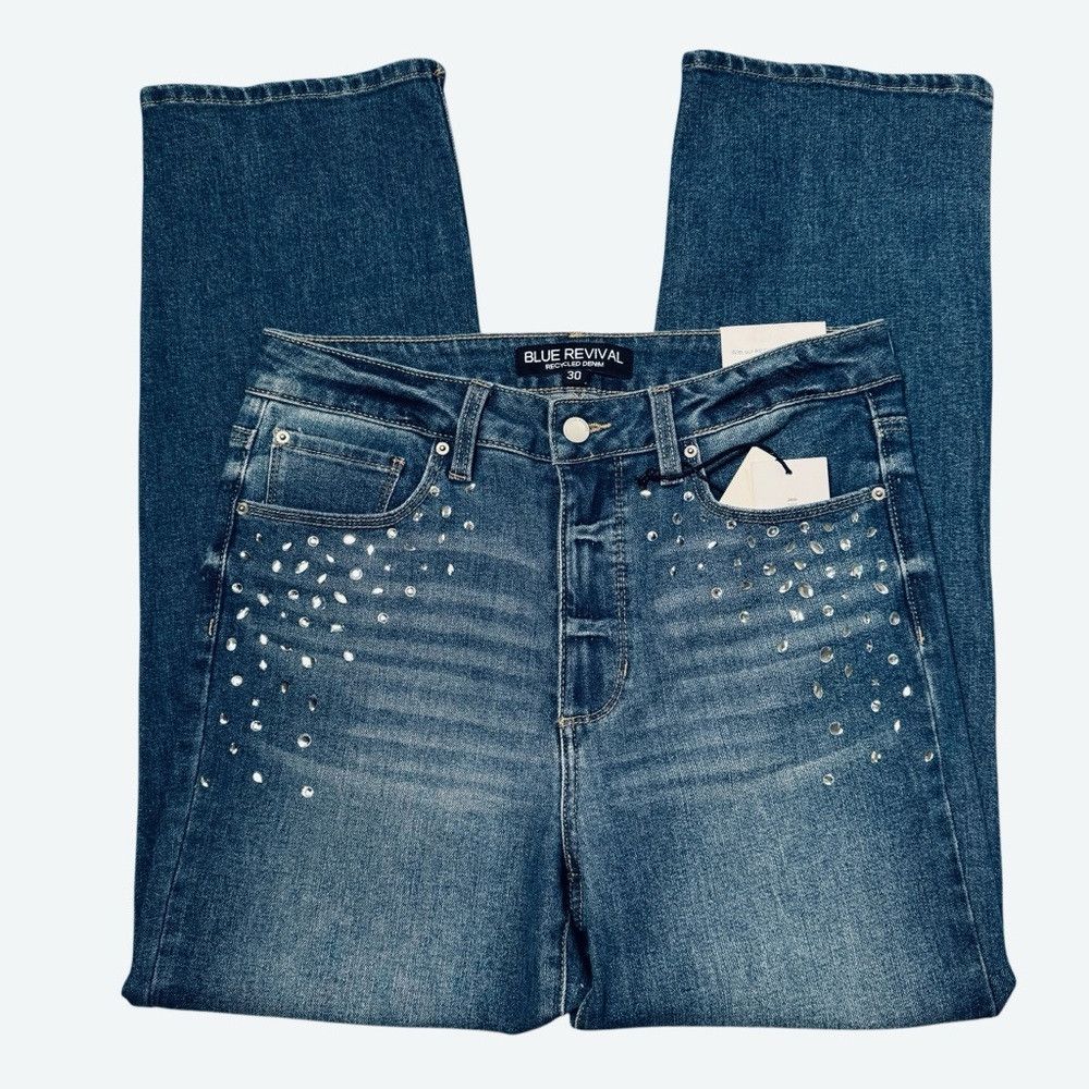 Other NWT New $169 Blue Revival Rhinestones Straight Leg Jeans Si Size 30" / US 8 / IT 44 - 2 Thumbnail