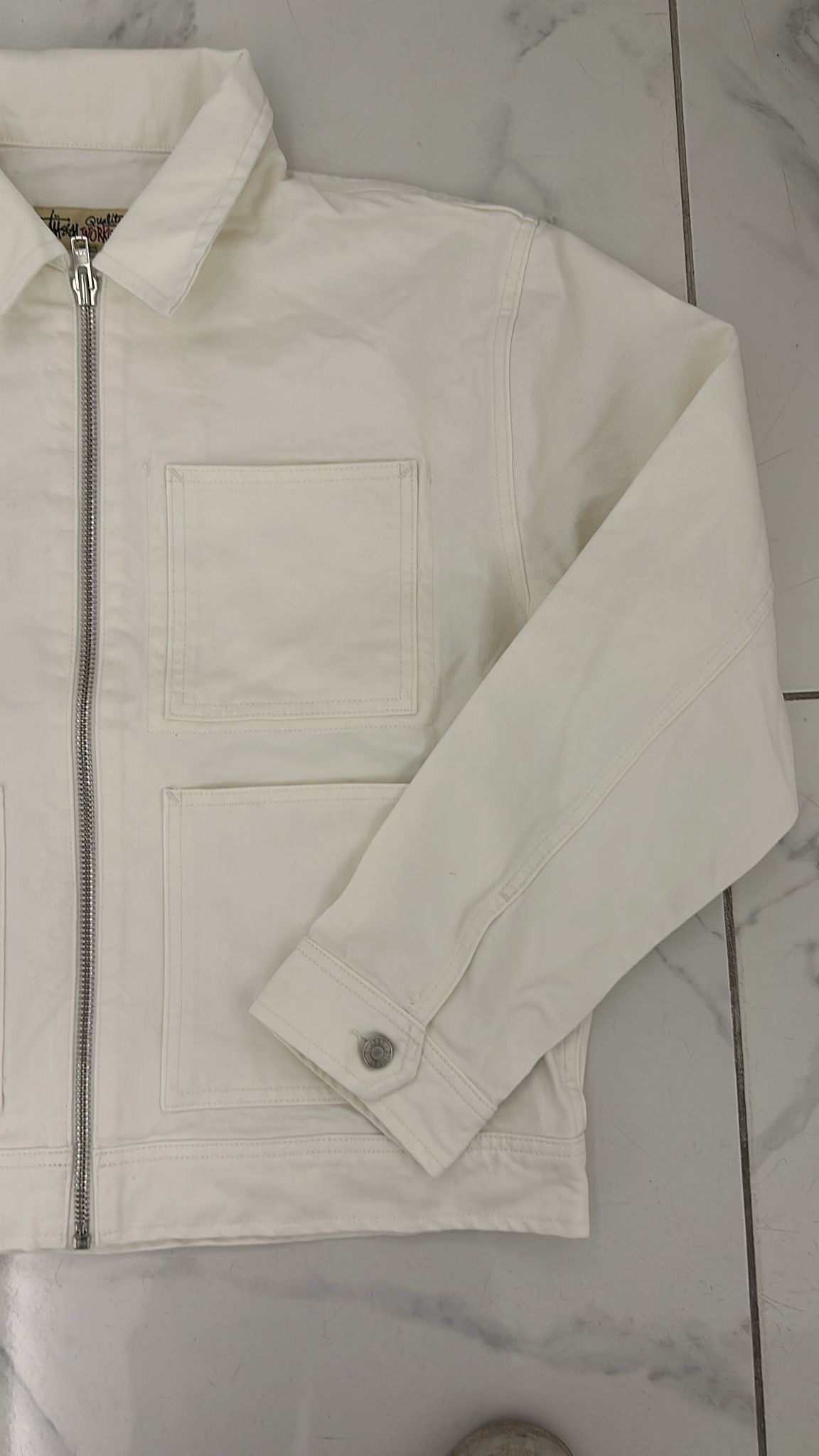 Stussy × Vintage Stussy HO23 Zip Work Jacket Denim White Size US M / EU 48-50 / 2 - 8 Thumbnail