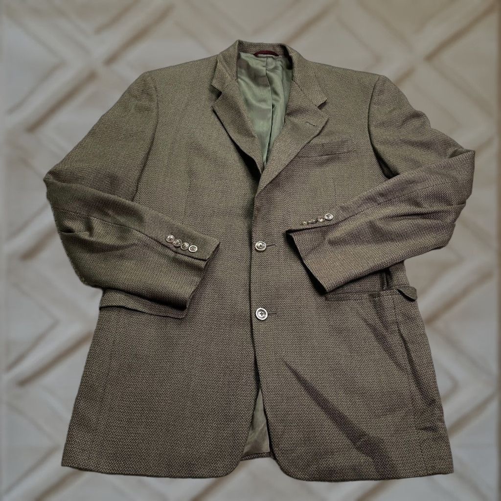 Vintage Hart Schaffner & Mark Gold Trumpeter Blazer Suit Men 40L Brown Check Business Size 40R - 1 Thumbnail