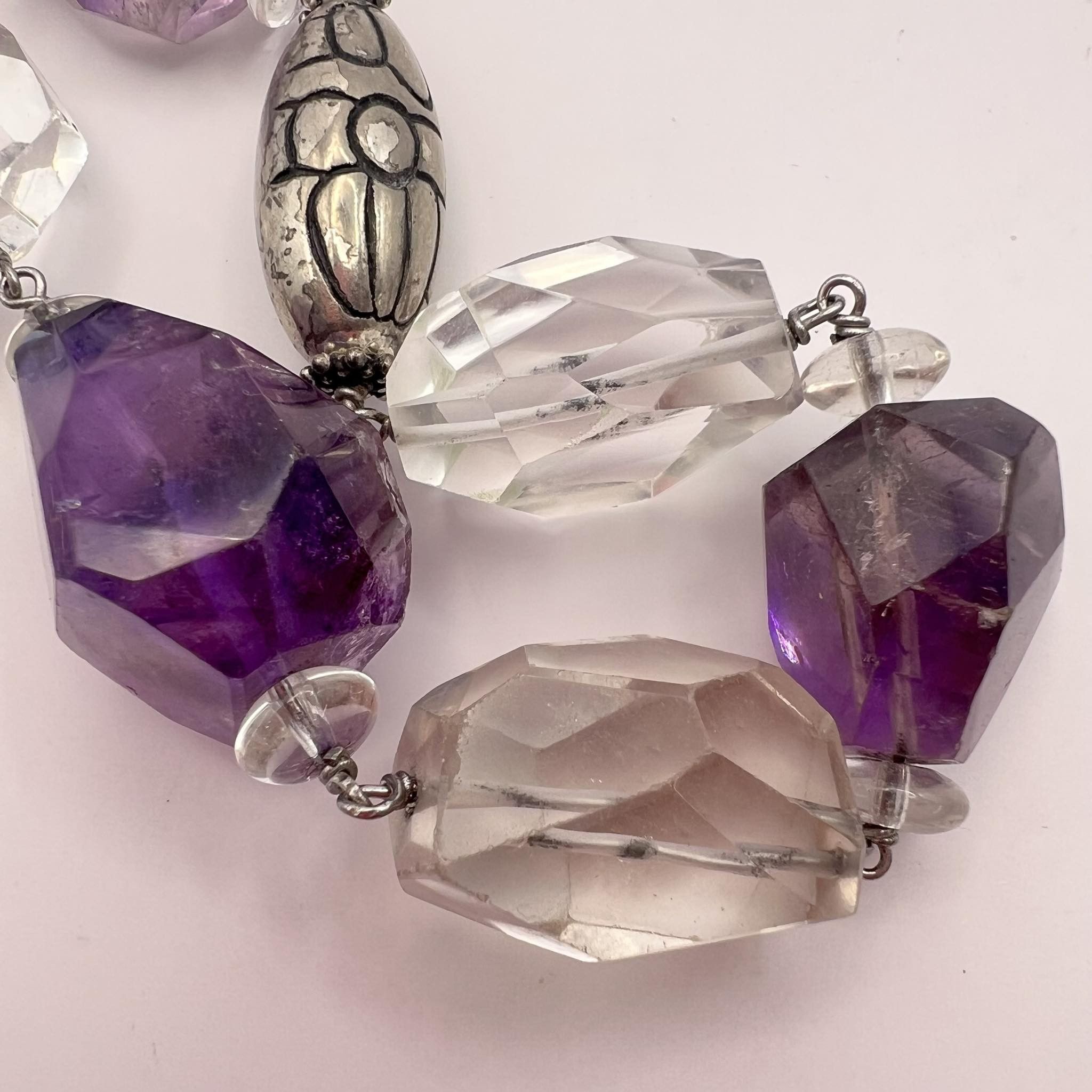 Jewelry × Vintage Vintage Sterling Silver 925 Necklace Beads Natural Amethyst Size ONE SIZE - 5 Thumbnail