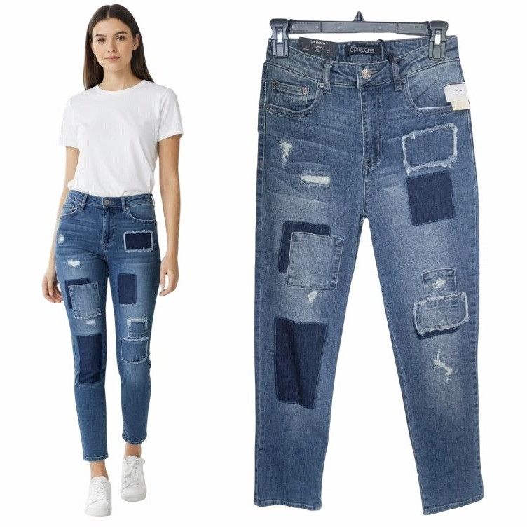 Other ⭐April Jeans Womens Size 9 Mid Rise Skinny Distressed Patche Size 28" / US 6 / IT 42 - 1 Thumbnail