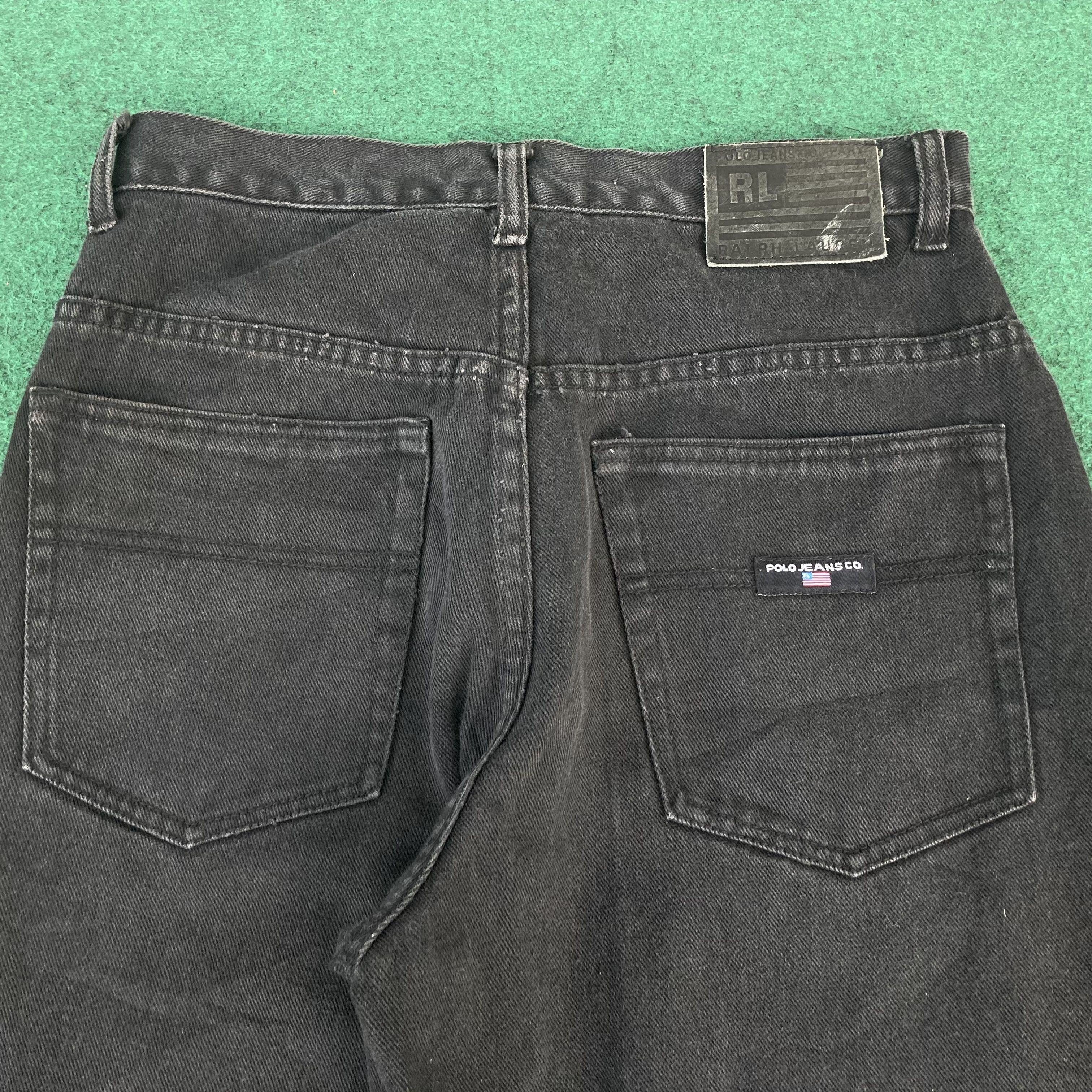 Polo Ralph Lauren × Vintage Vtg Polo Jeans Ralph Lauren Denim Black Baggy 90s Jeans Size US 29 - 9 Thumbnail