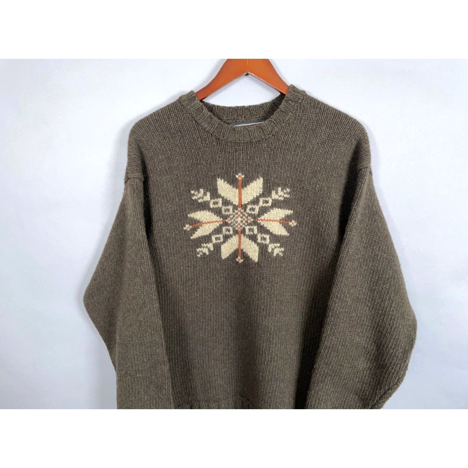 Abercrombie & Fitch VINTAGE Abercrombie & Fitch Sweater Men XL Olive Green Snowflake Pattern Wool Knit Pullover Crew Neck Long Sleeve Heavyweight 90s Preppy Retro Casual Size US XL / EU 56 / 4 - 4 Thumbnail
