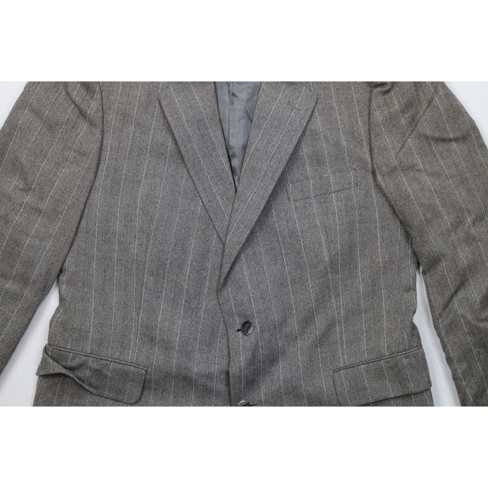 Vintage Vintage 70s Heavy Wool Herringbone 3 Piece Suit Wedding Size 44L - 4 Thumbnail