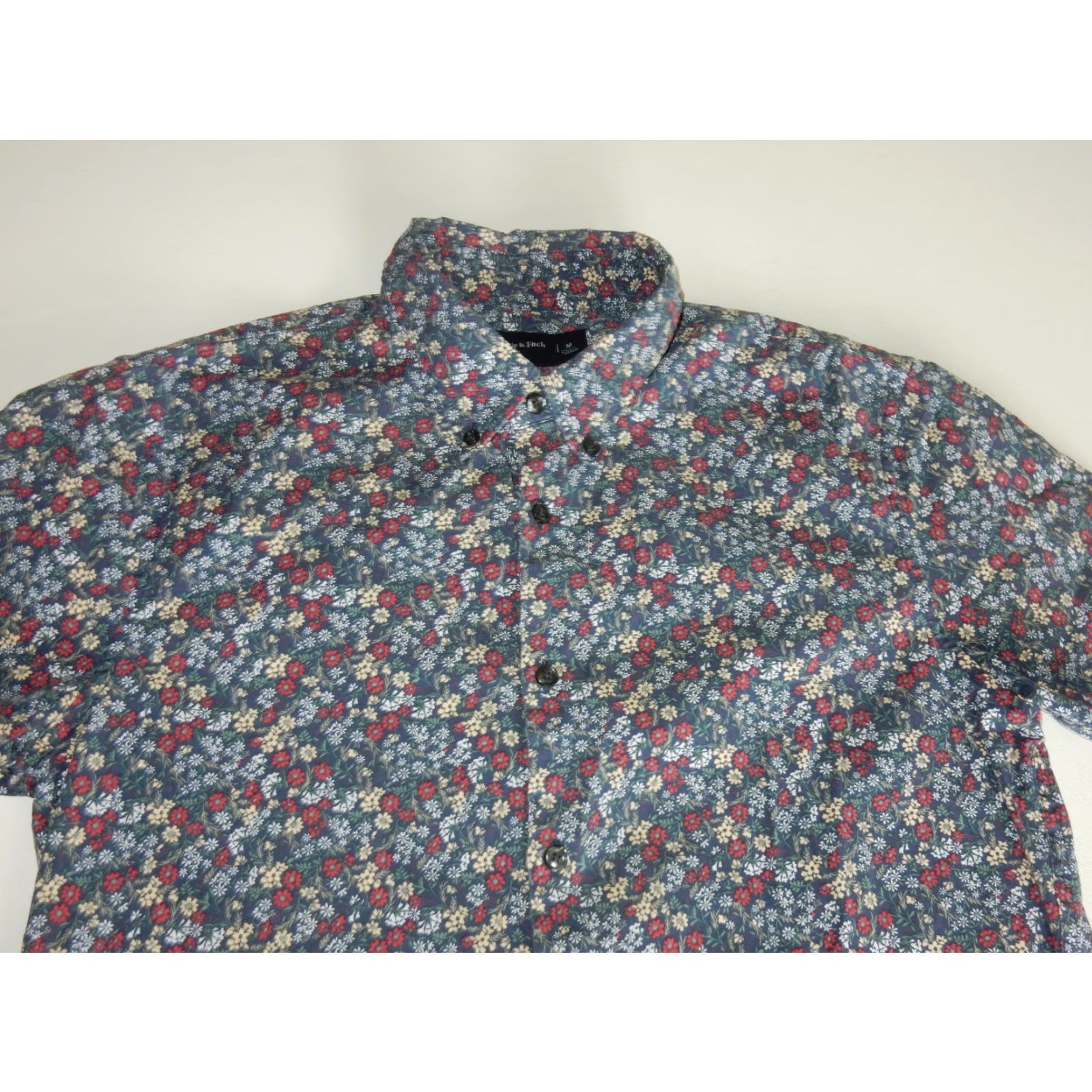 Abercrombie & Fitch VINTAGE Abercrombie & Fitch Men's Short Sleeve Button-Up Shirt Cotton Floral Size M Blue Slim Fit Size US M / EU 48-50 / 2 - 2 Thumbnail