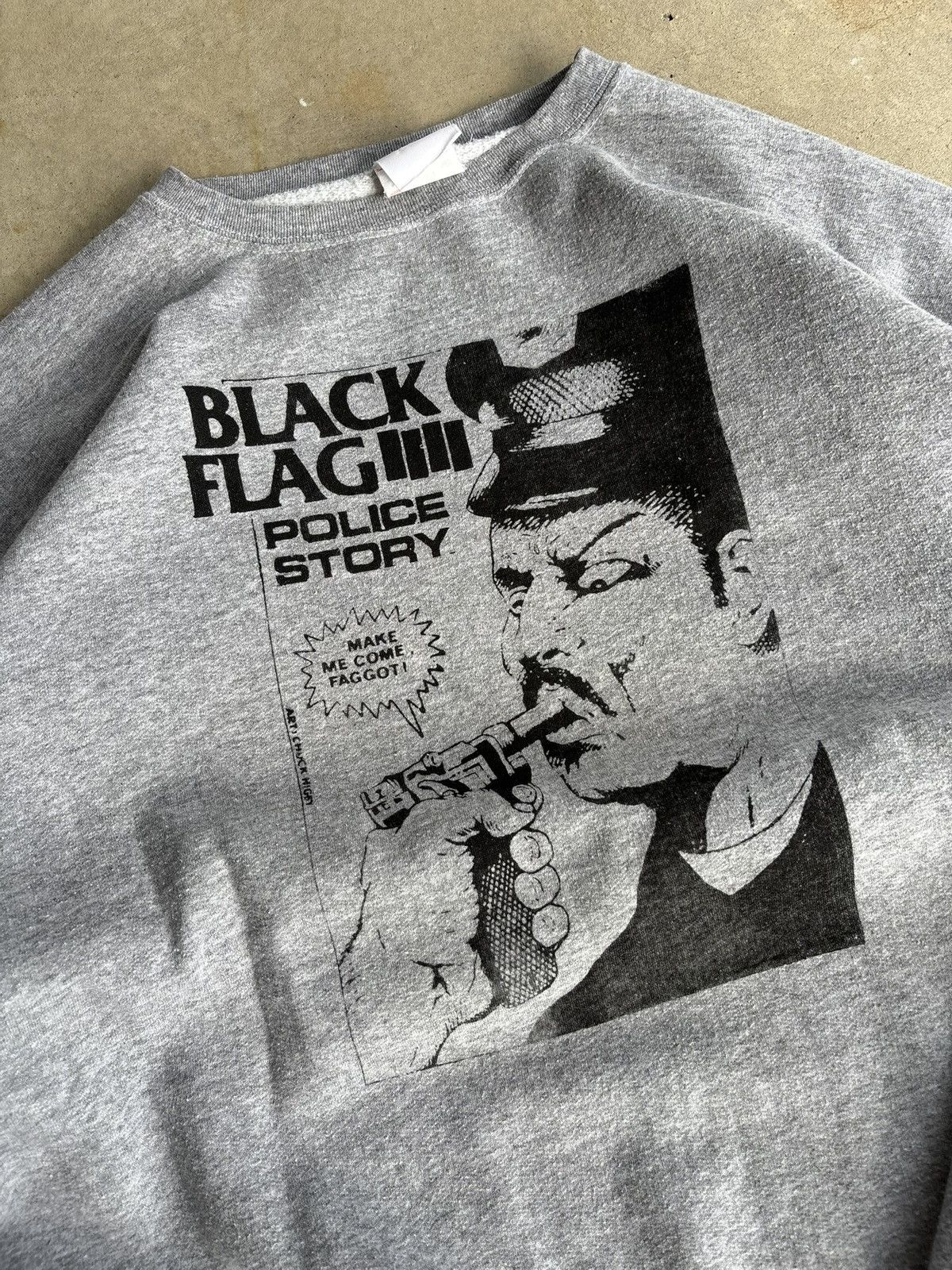 Band Tees Vintage 90s Black Flag Police Story Heather Grey Sweater Size US XL / EU 56 / 4 - 3 Thumbnail