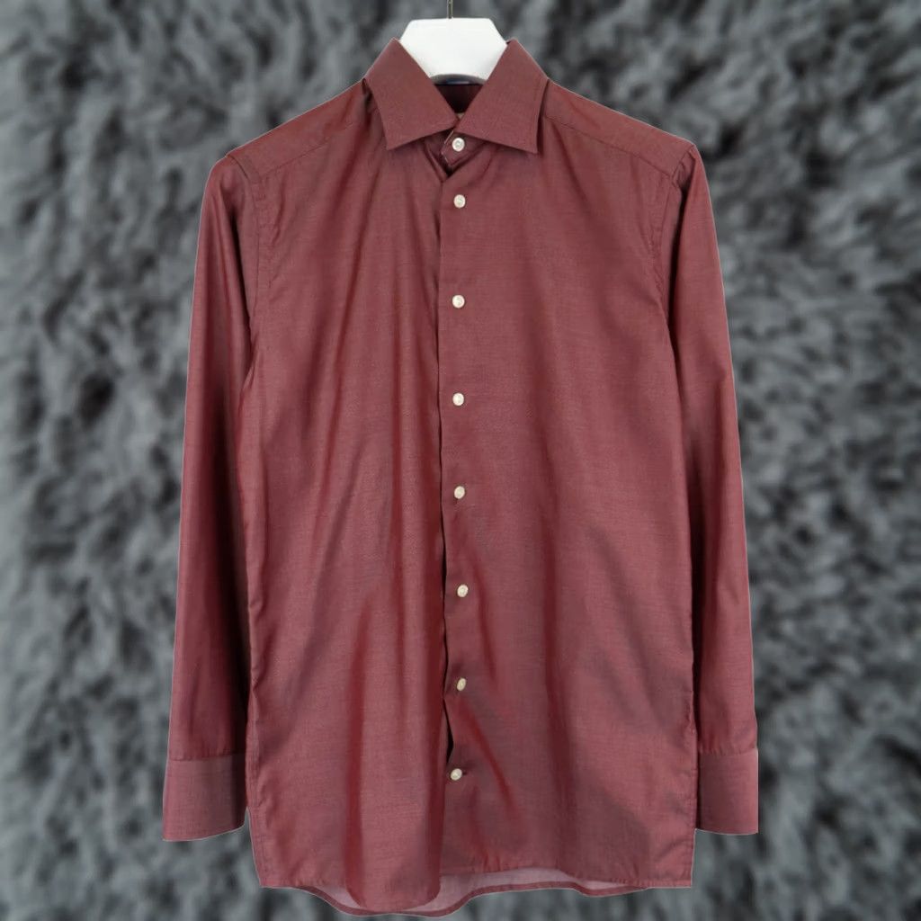 Eton ETON Signature Twill Slim Formal Shirt Men's 38/15 Burgundy Dress Shirt Long Sleeve Spread Collar Button Up Shafts Slim Fit Size 38R - 1 Thumbnail