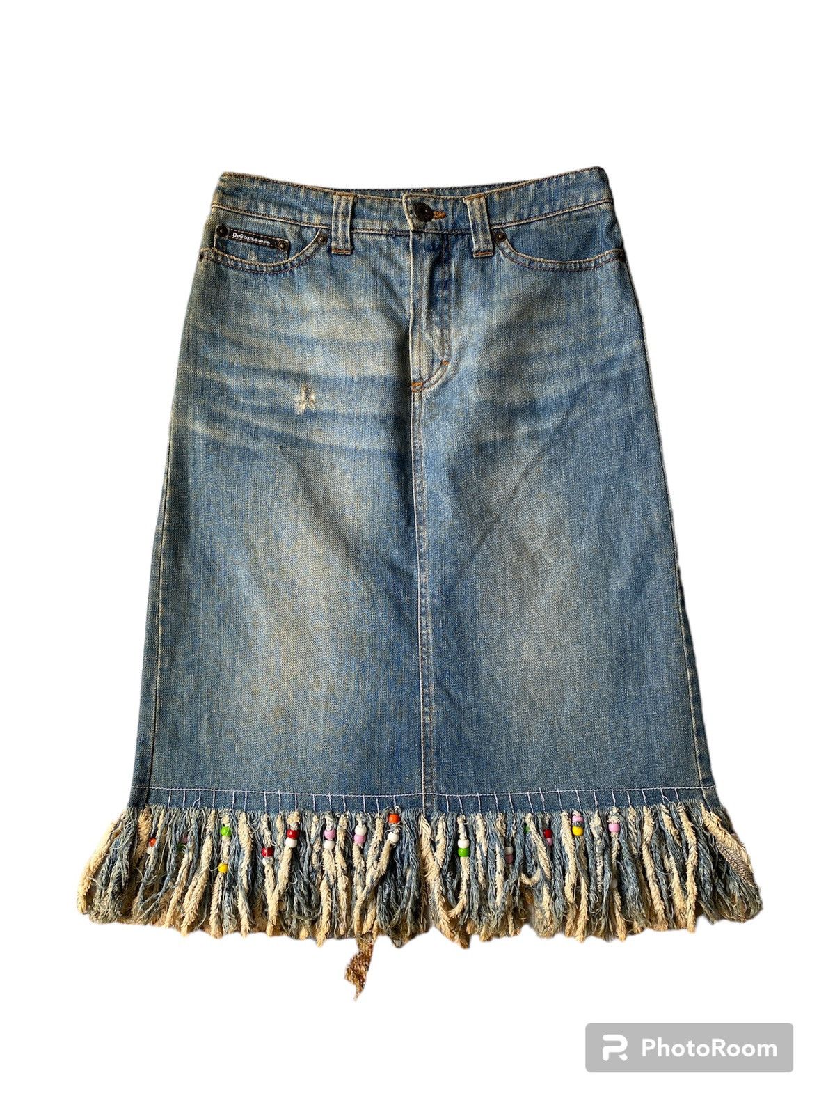 Dolce & Gabbana Vintage 90’s Dolce & Gabbana Distressed Midi Skirt Size 25" / US 0 / IT 36 - 1 Thumbnail
