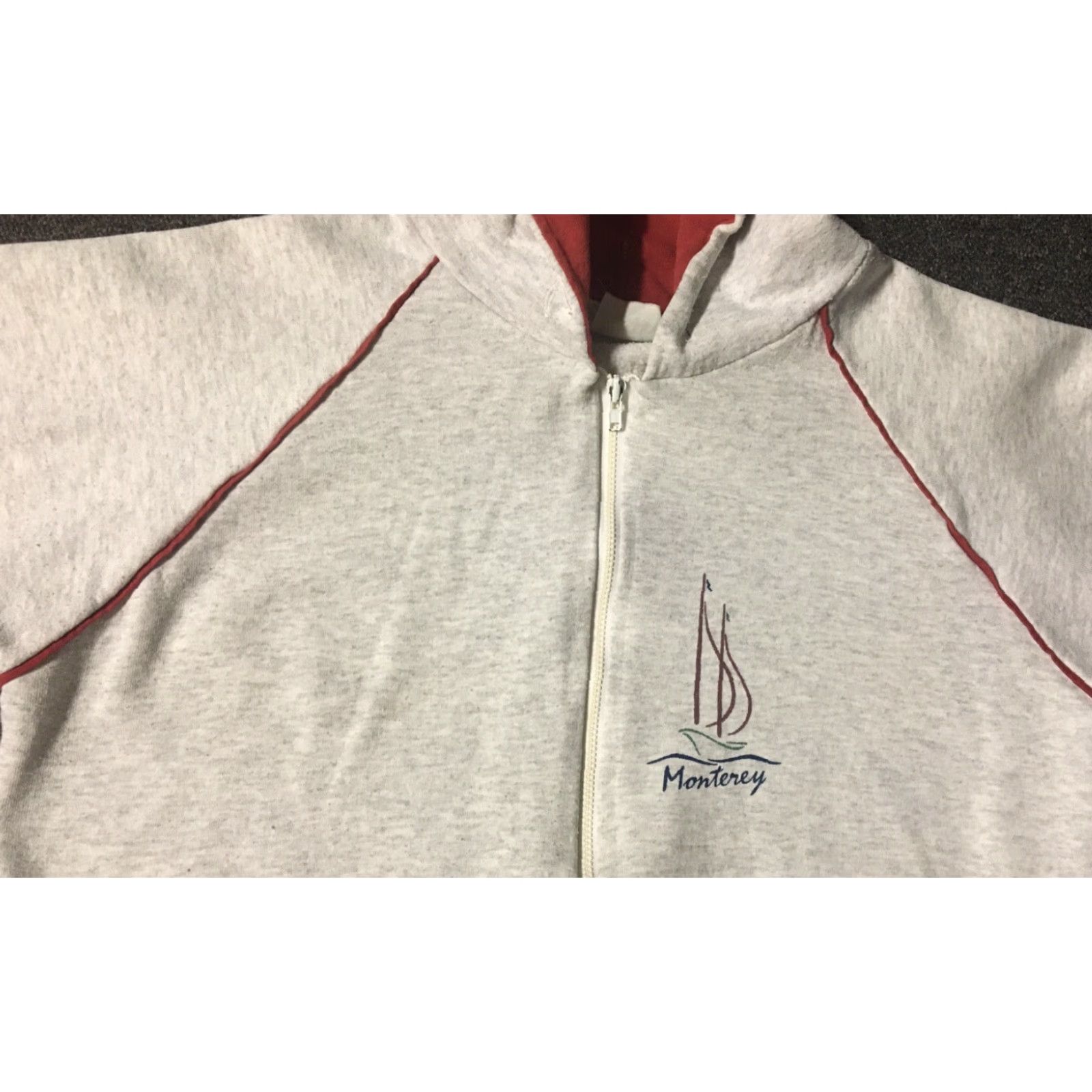 Nautica VINTAGE Nautical 80s Monterey Sailing faded Zip Hoodie M Gray Striped Surf Skate Beach Grunge USA 80s 90s Flashback Mens Zip Hoodie Size US M / EU 48-50 / 2 - 4 Thumbnail