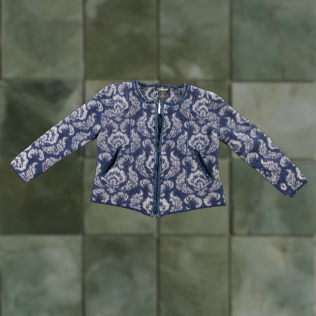 Vintage Amore Sweater Women Small Blue Floral Wool Full Zip 90s Classic Outdoor Size S / US 4 / IT 40 - 1 Thumbnail