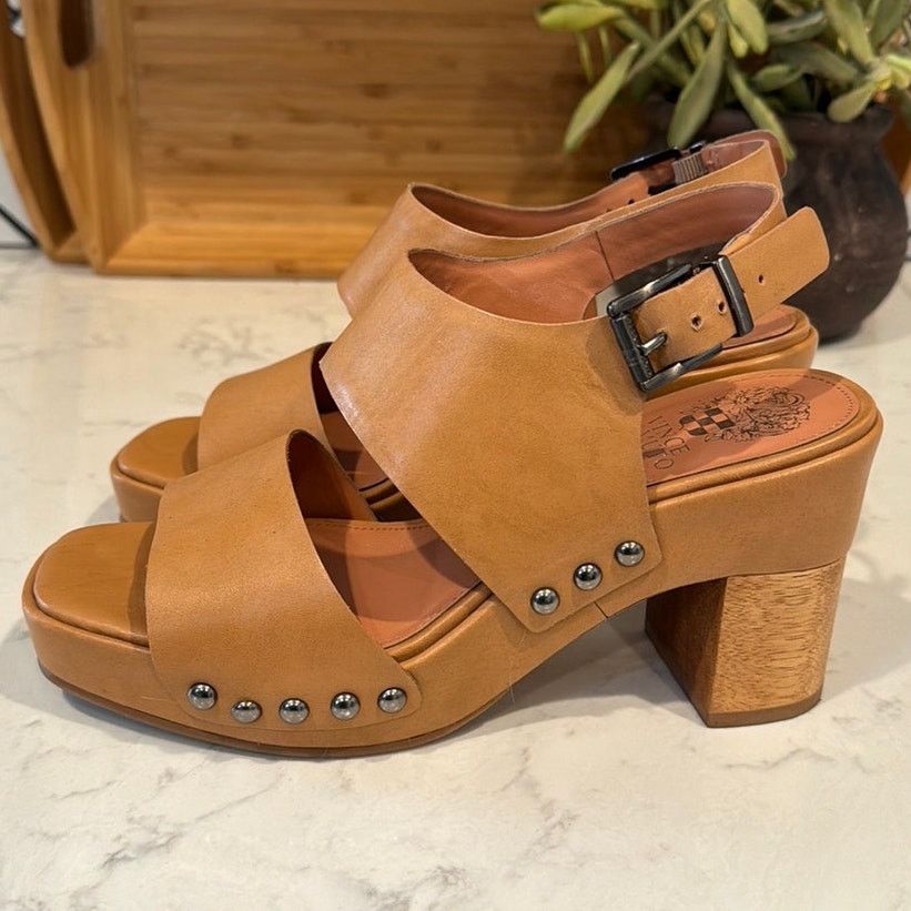 Vince Camuto Vince Camuto studded tan nude wood clog leather retro sz 7.5 Size US 7.5 / IT 37.5 - 1 Thumbnail
