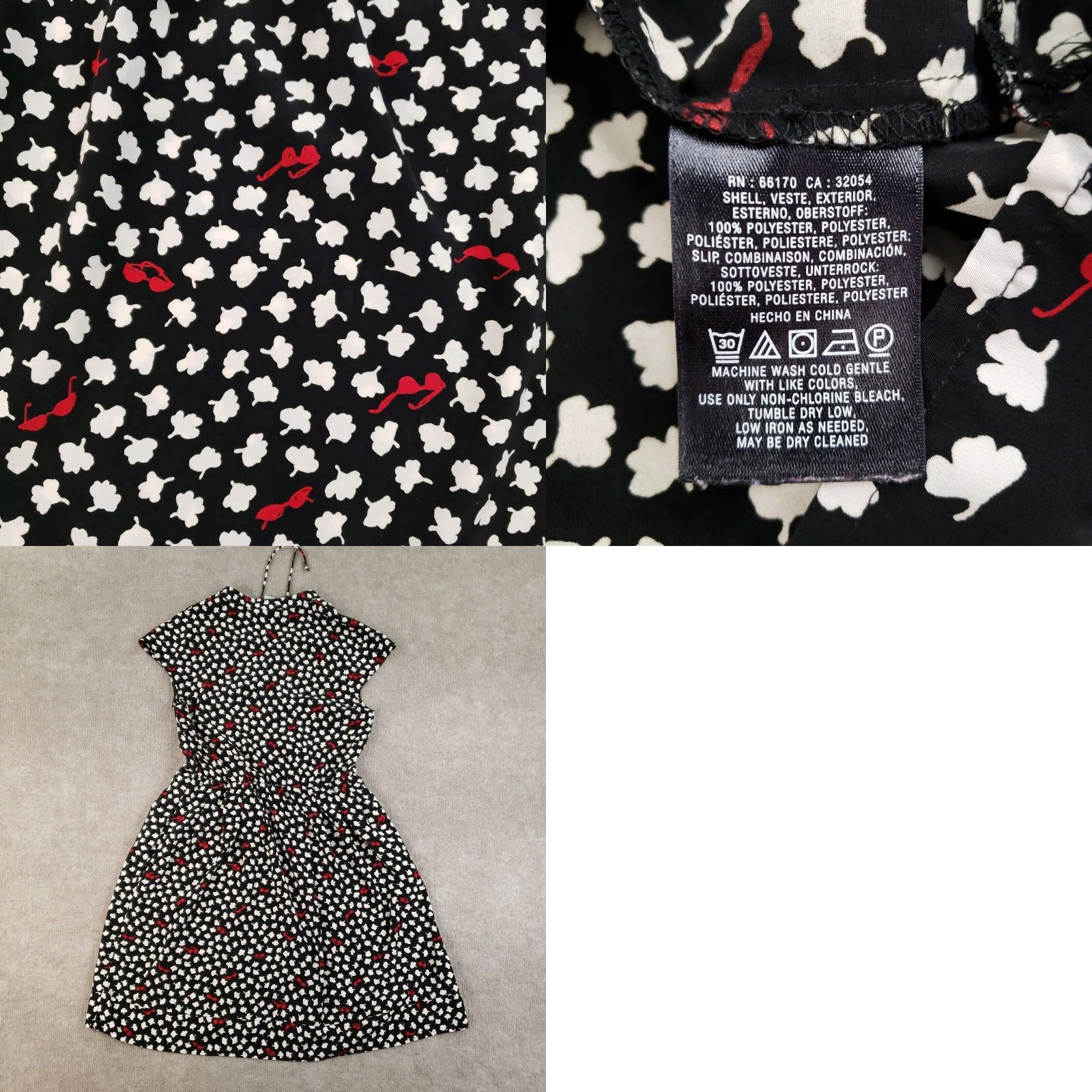 Vintage Maeve Dress Womens Small Short Sleeve Black Red White Floral Mini V-Neck Pullover Size 28" / US 6 / IT 42 - 8 Thumbnail
