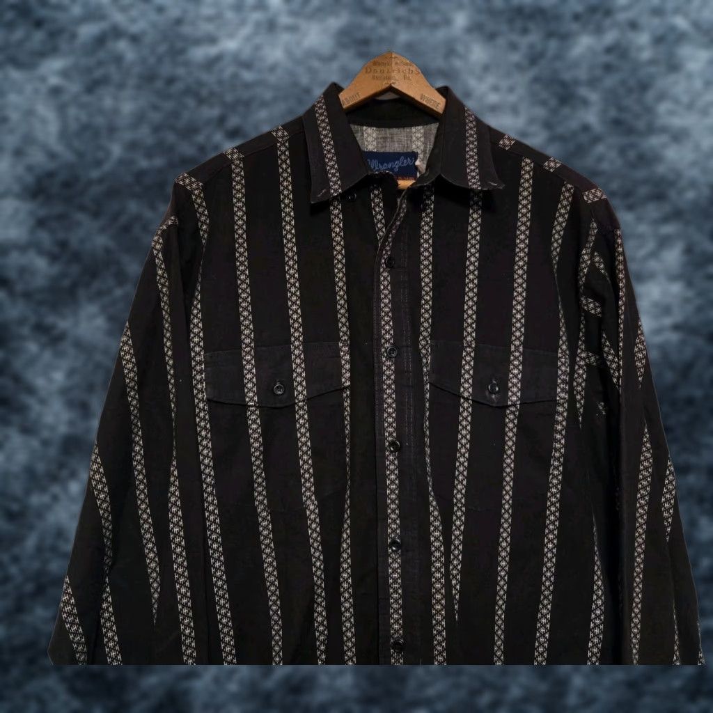 Wrangler VINTAGE Wrangler Western Shirt Mens M Black Striped Button-Up Long Sleeve Western 90s Cowboys Mens Size US M / EU 48-50 / 2 - 1 Thumbnail