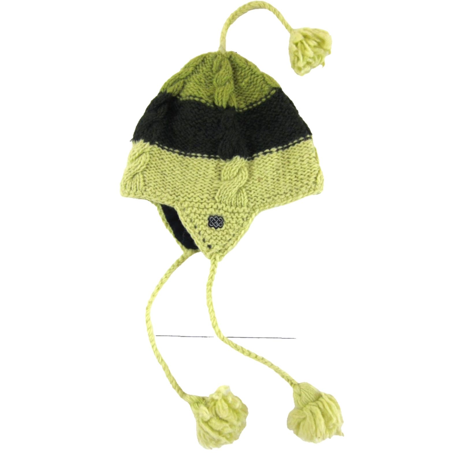 Vintage Sherpa Nepal Beanie Hat O/S Wool Lined Green Brown Pom Pom Wool 100% Knit Womens Winter 90s Theme Holiday Wedding Casual Travel Gift Size ONE SIZE - 3 Thumbnail