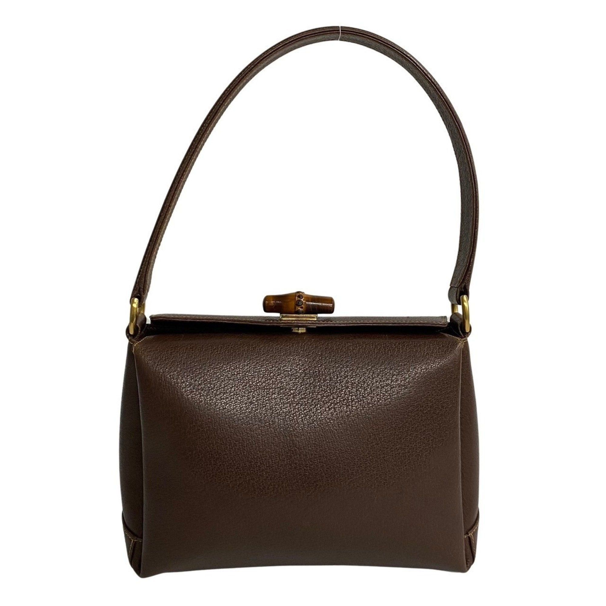 image of Gucci Old Bamboo Leather Turnlock Handbag Tote Bag Brown 20451, Women's