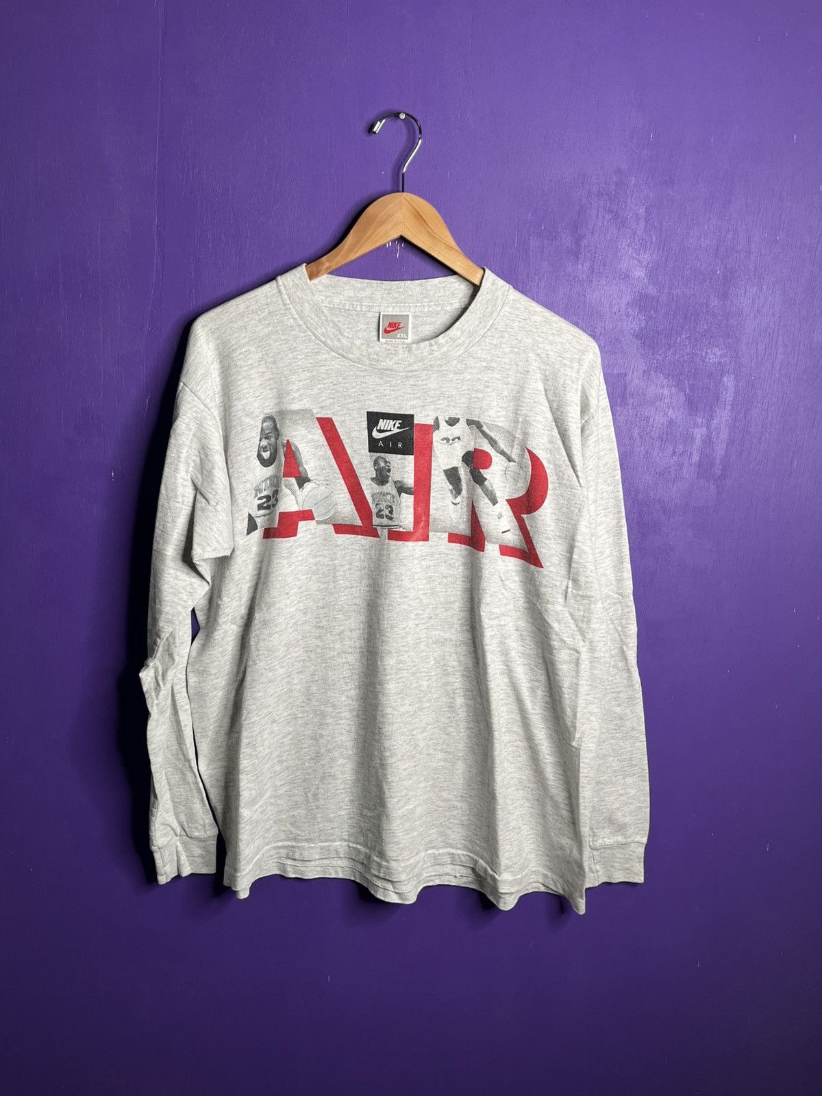 Nike × Vintage Vintage 90s Nike air jordan logo long-sleeve Size US XL / EU 56 / 4 - 1 Thumbnail