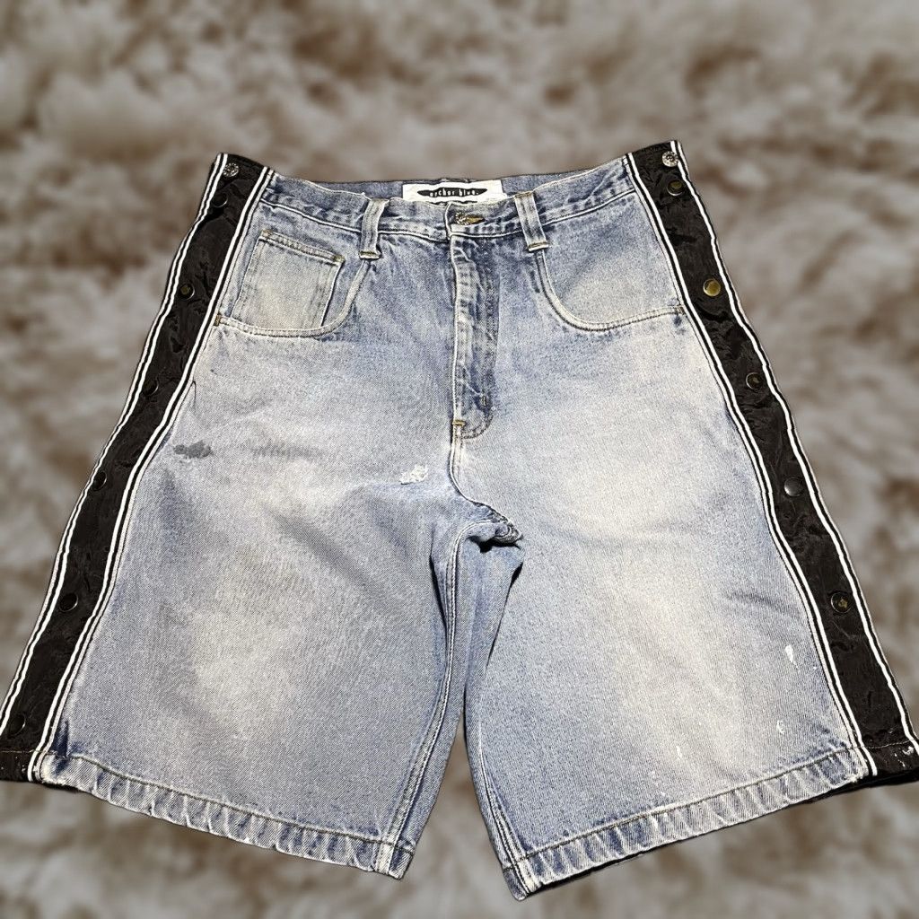VINTAGE Anchor Blue Denim Jorts Short Mens 36 Blue Baggy Snap Off 90s Skater Grunge Casual