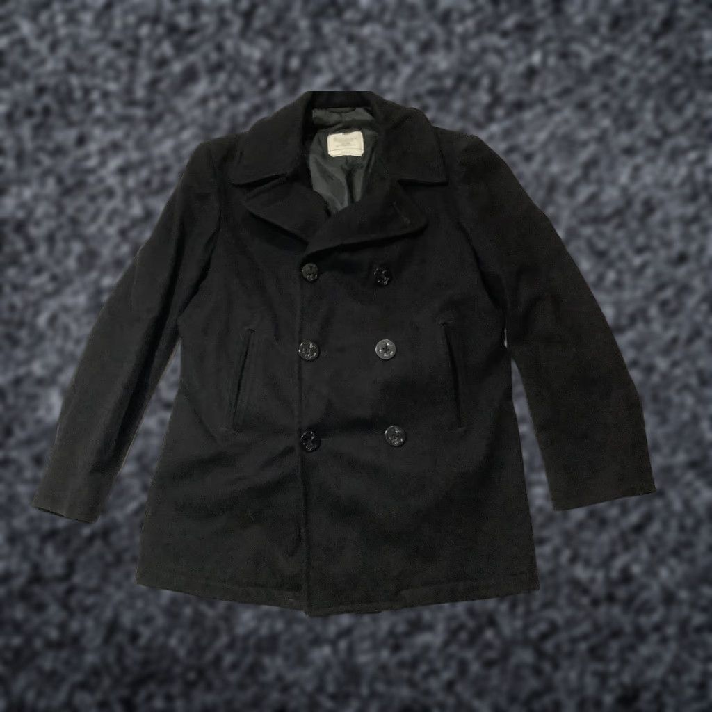 Doublet VINTAGE US Navy Pea Coat Mens 40R Black Wool Anchor Buttons Double Breasted 80s Size US XXS / EU 40 - 1 Thumbnail