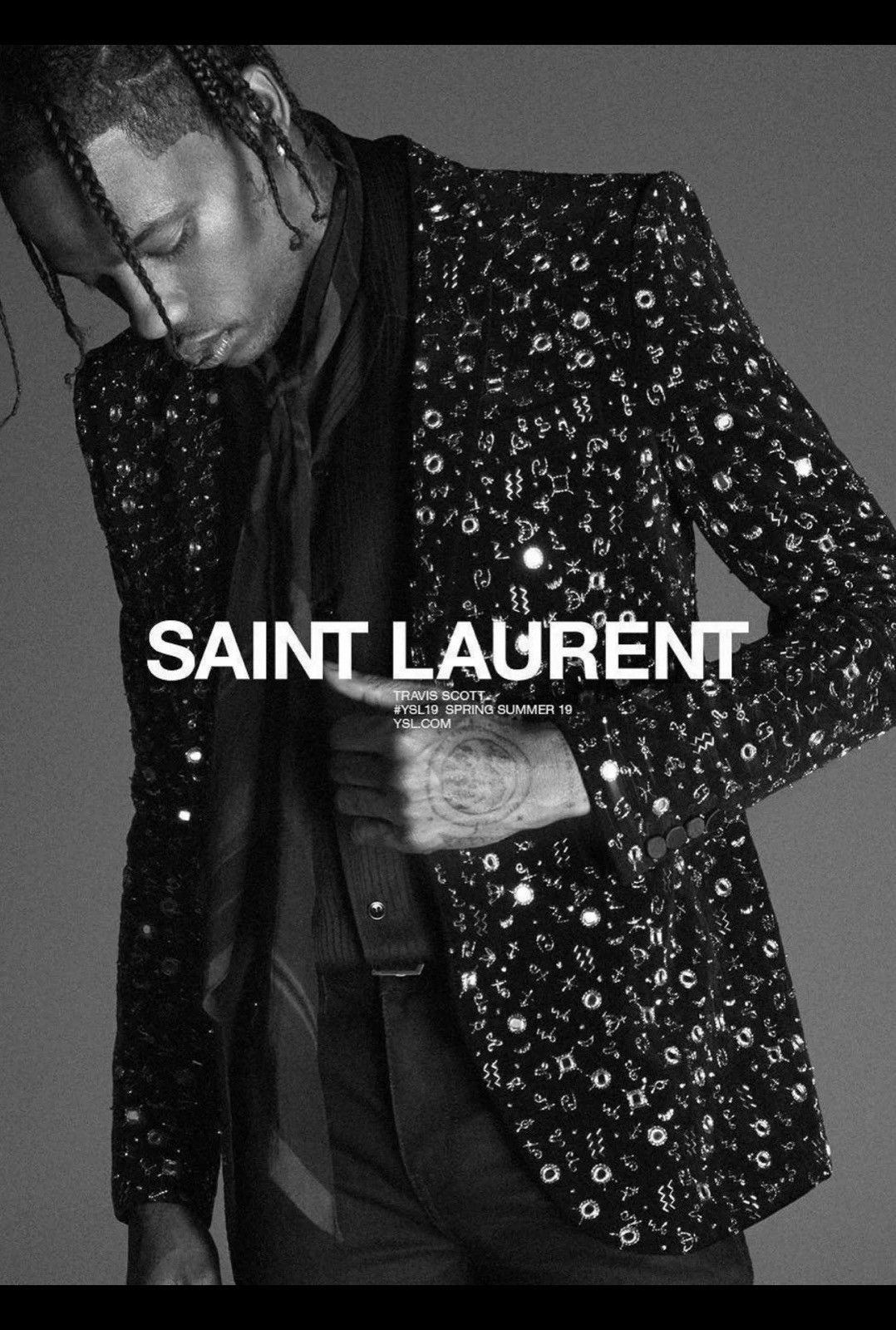 Saint Laurent Paris Saint Laurent 19SS Constellation Black Velvet Beaded Smoking Size 46S - 1 Thumbnail
