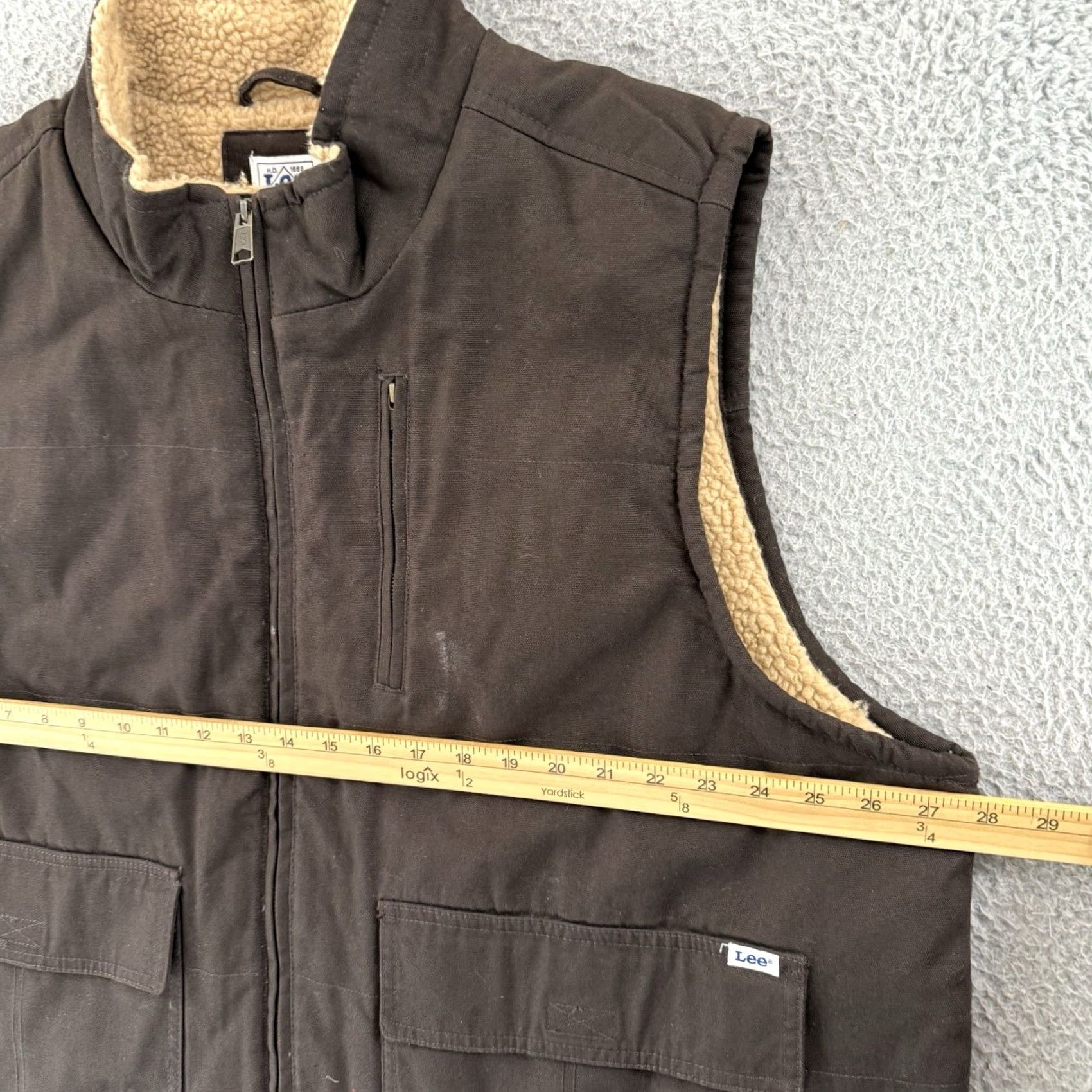 Lee Lee Vest 2XL Brown Canvas Sherpa Lined Full Zip Workwear Casual Outdoor Jacket/Coat, Mens, Regular, 90s Southwestern Western American Theme Size US XXL / EU 58 / 5 - 7 Thumbnail