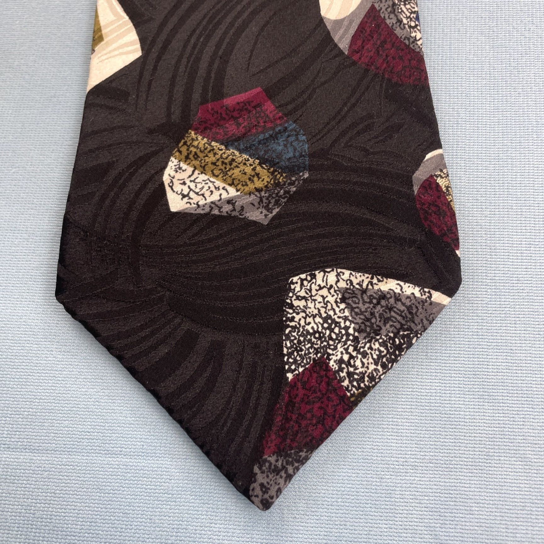 Vintage VINTAGE Chez Roffe 100% Silk Tie Hand Made Abstract Geometric Black vtg 90s Wide 4.2x58" Tie Men Size ONE SIZE - 6 Thumbnail