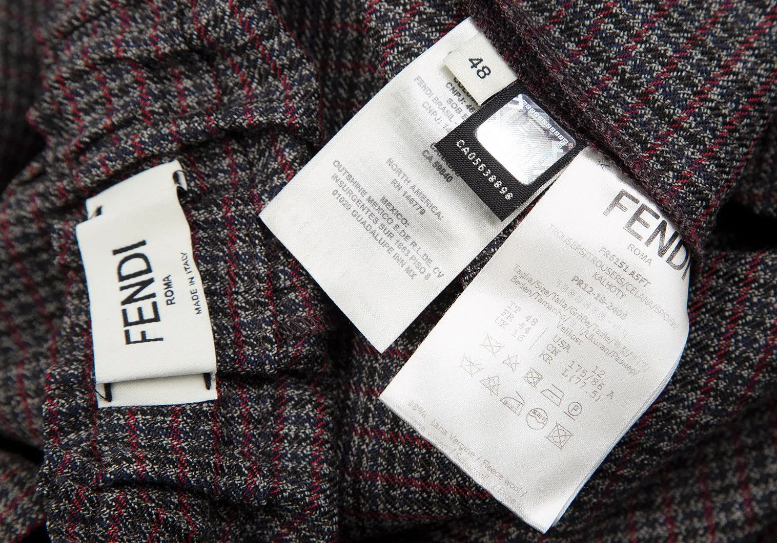 Fendi Zucka Houndstooth Tapered Pants in Red and Gray, Size 48 Size US 32 / EU 48 - 12 Thumbnail