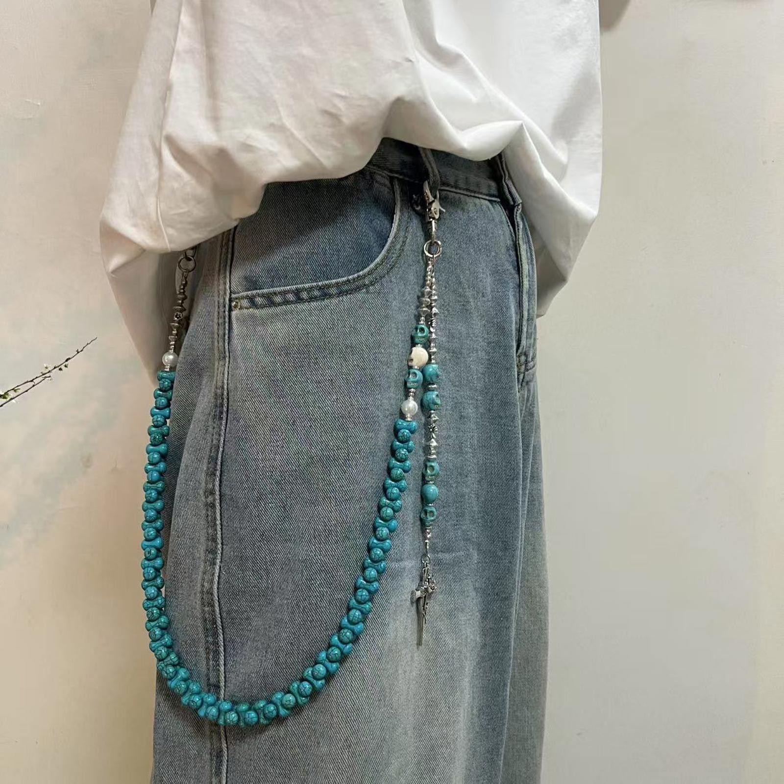 Jewelry Turquoise Beaded Chain with Skull Jewelry Size ONE SIZE - 2 Thumbnail