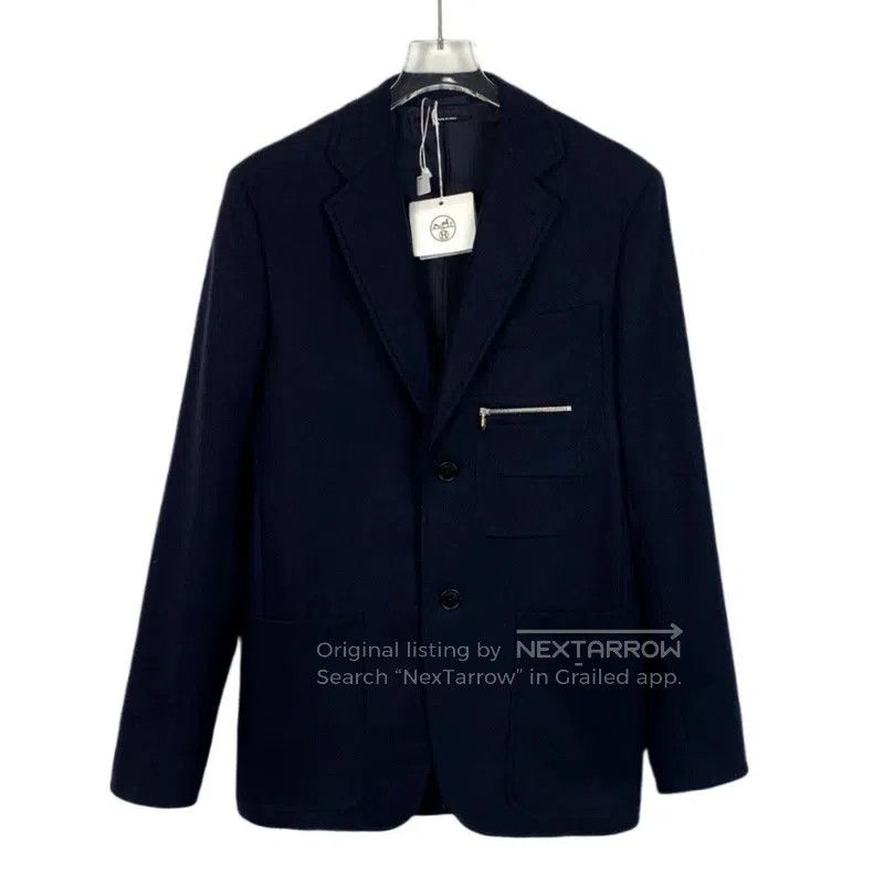 Hermes Hermes Dark Blue Wool V-Neck Single Breasted Long Sleeve B Size 42R - 1 Thumbnail