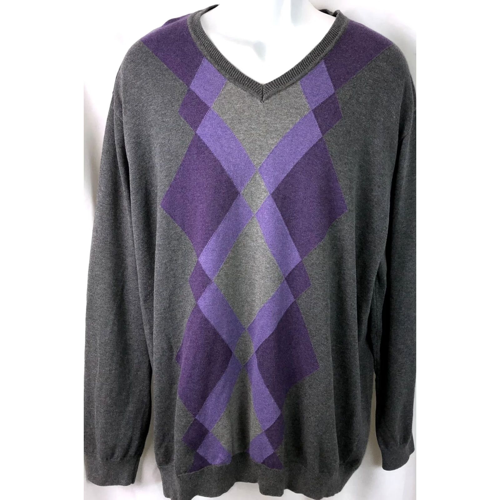 Liz Claiborne Vintage Claiborne Sweater 2XL Gray Purple Argyle VNeck Academia Y2K 90s Preppy Size US XXL / EU 58 / 5 - 5 Thumbnail
