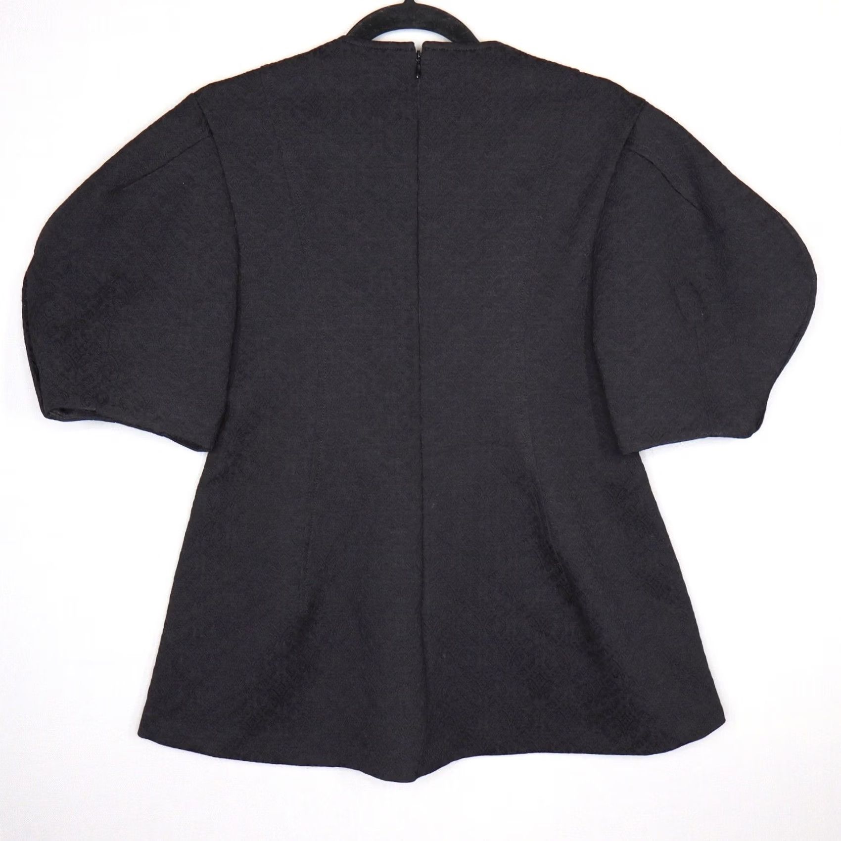 Vintage Cygne Blouse Shirt Womens Textured Short Sleeve Zip Back A-Line Peplum Black Round Neck Kimono Sleeve Size M / US 6-8 / IT 42-44 - 6 Thumbnail